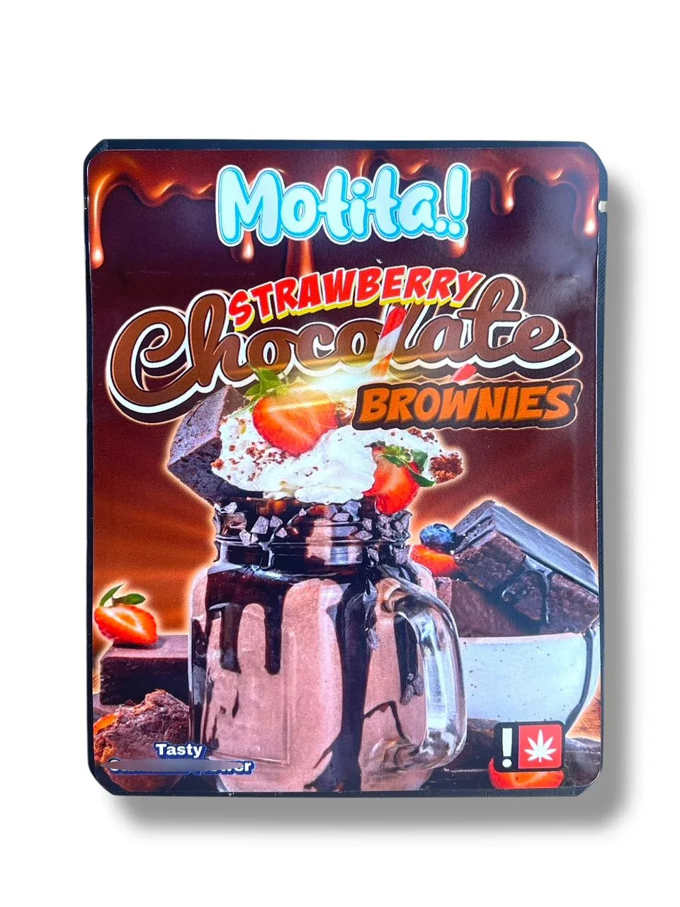 Motita Strawberry Chocolate Brownies 3.5G Sticker Mylar Bags (4x5 inch, Zip Lock, Double-Sided) - Black Unicorn Hub