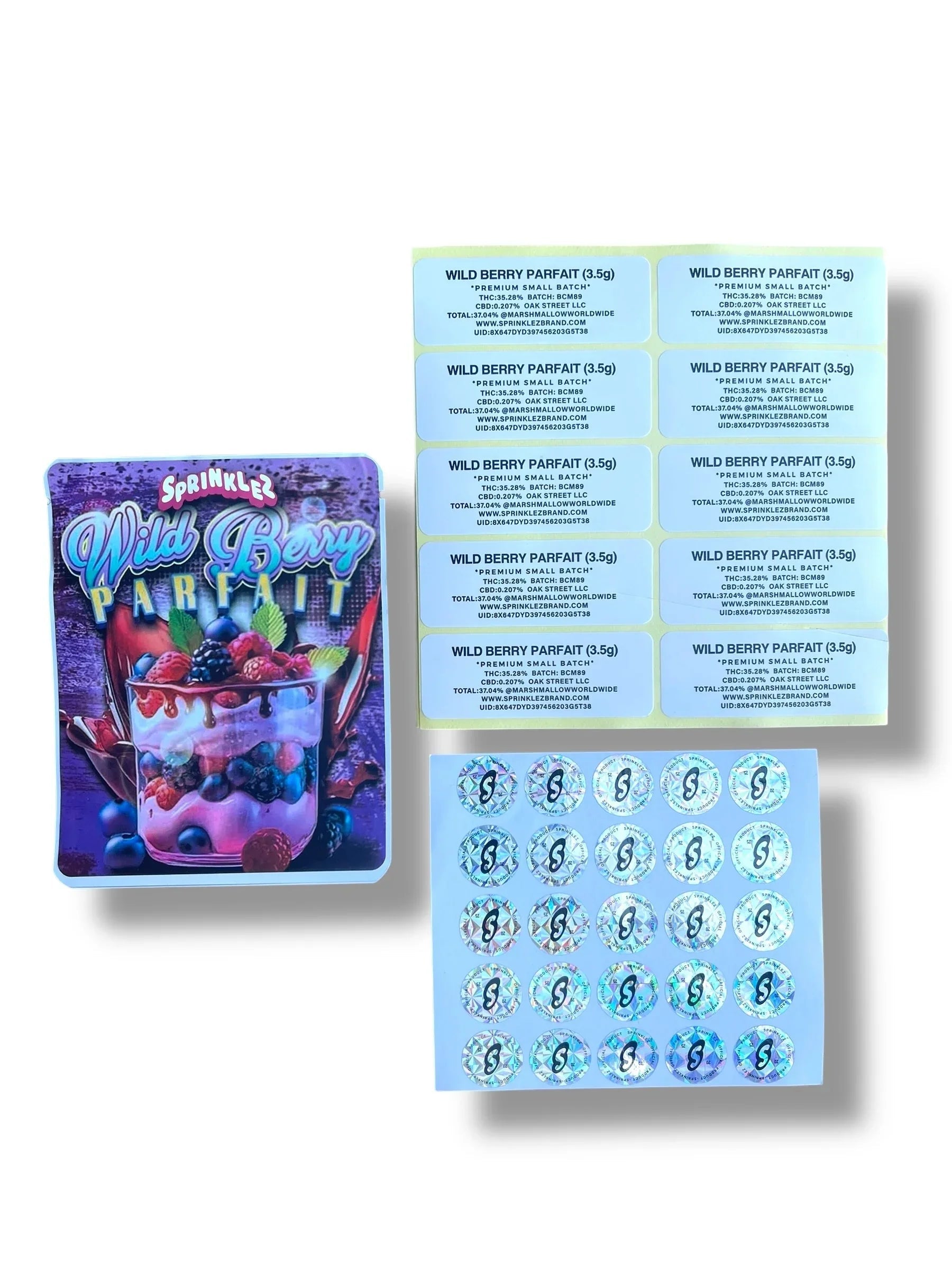 Sprinklez Wild Berry Parfait 3.5G Mylar Bags -With stickers and label - Black Unicorn Hub