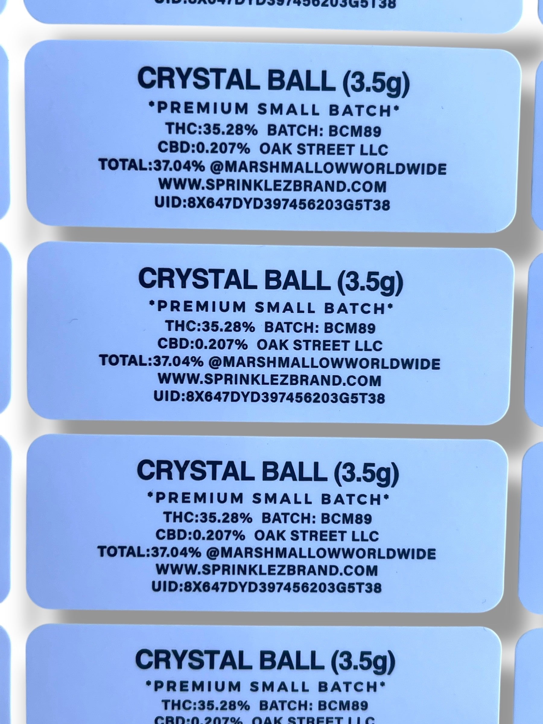 Sprinklez Crystal Ball 3.5G Mylar Bags -With stickers and label