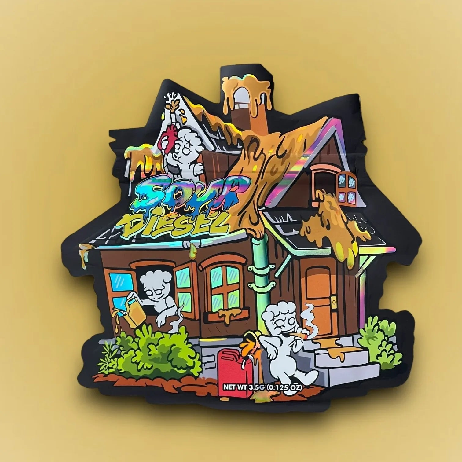 Sour Diesel 3.5g Mylar Bag shape bag Holographic - Black Unicorn Hub