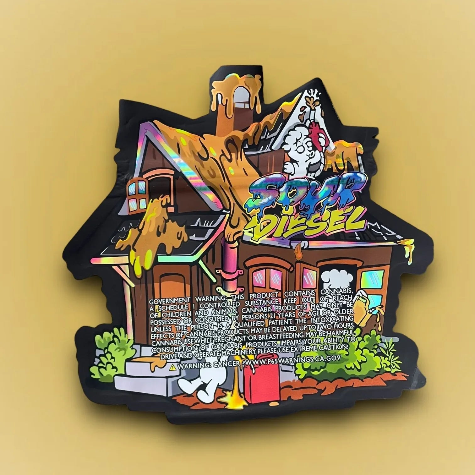 Sour Diesel 3.5g Mylar Bag shape bag Holographic - Black Unicorn Hub