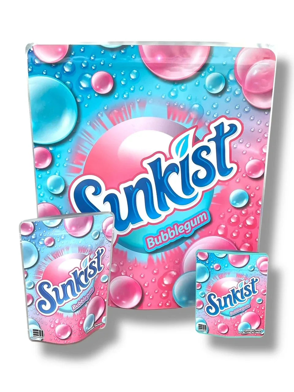 Sunkist Bubblegum Combo Sticker Mylar Bags | 16oz, 1oz & 3.5g - Black Unicorn Hub
