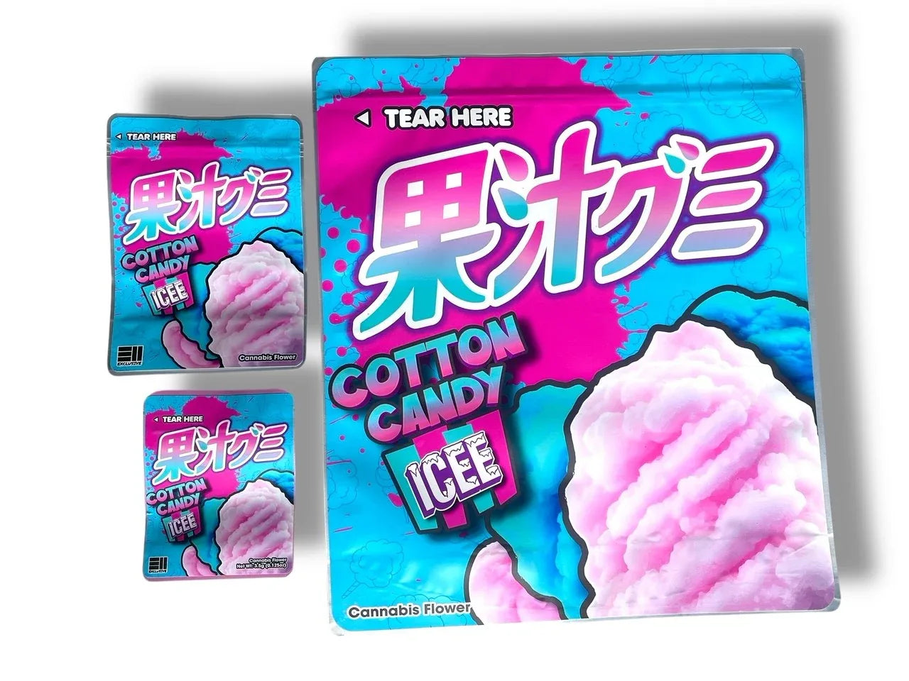Cotton Candy Icee Combo Sticker Mylar Bags | Stand-Up 16oz, 1oz & 3.5g - Black Unicorn Hub