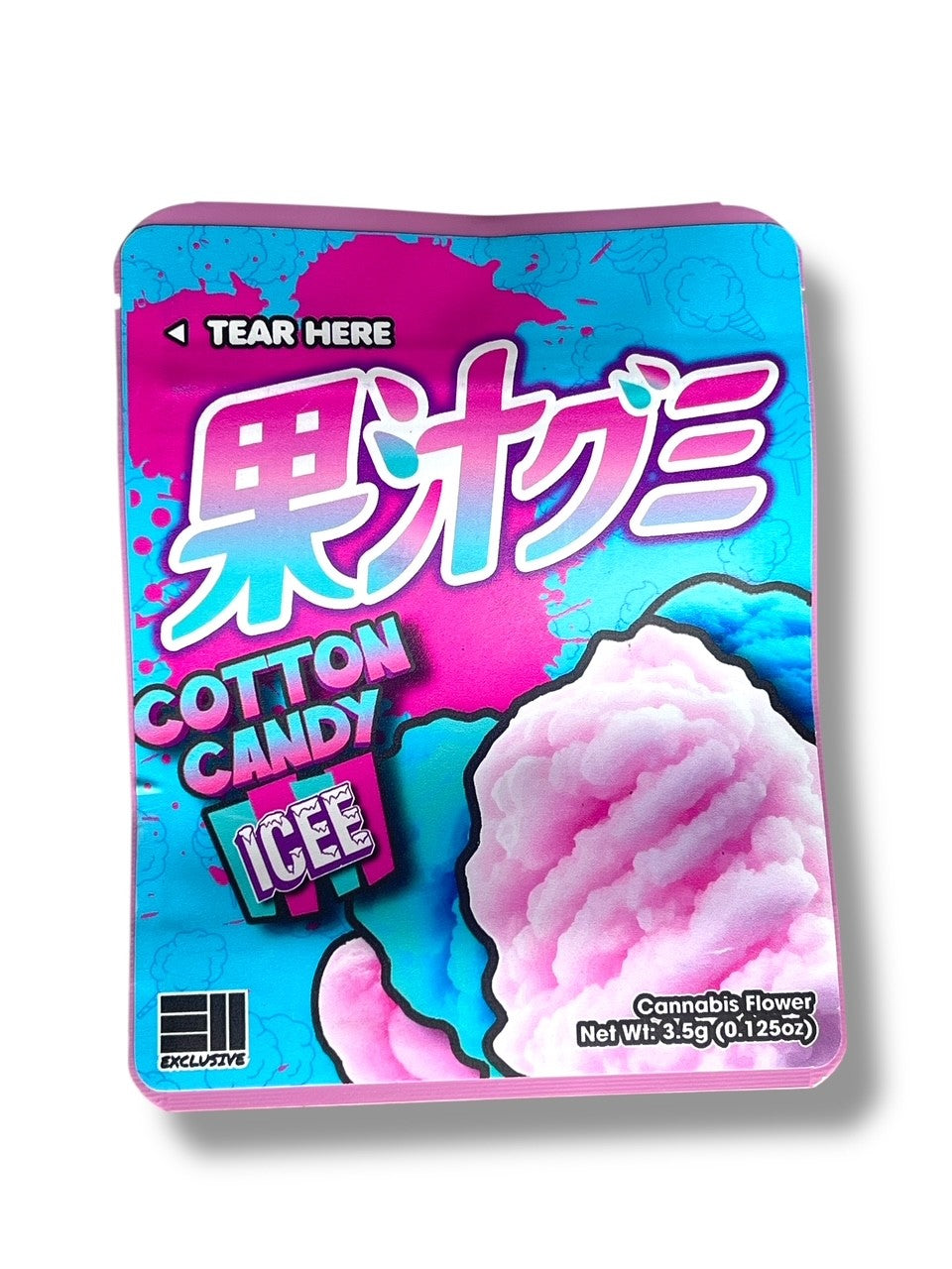 Cotton Candy Icee Combo Sticker Mylar Bags | Stand-Up 16oz, 1oz & 3.5g