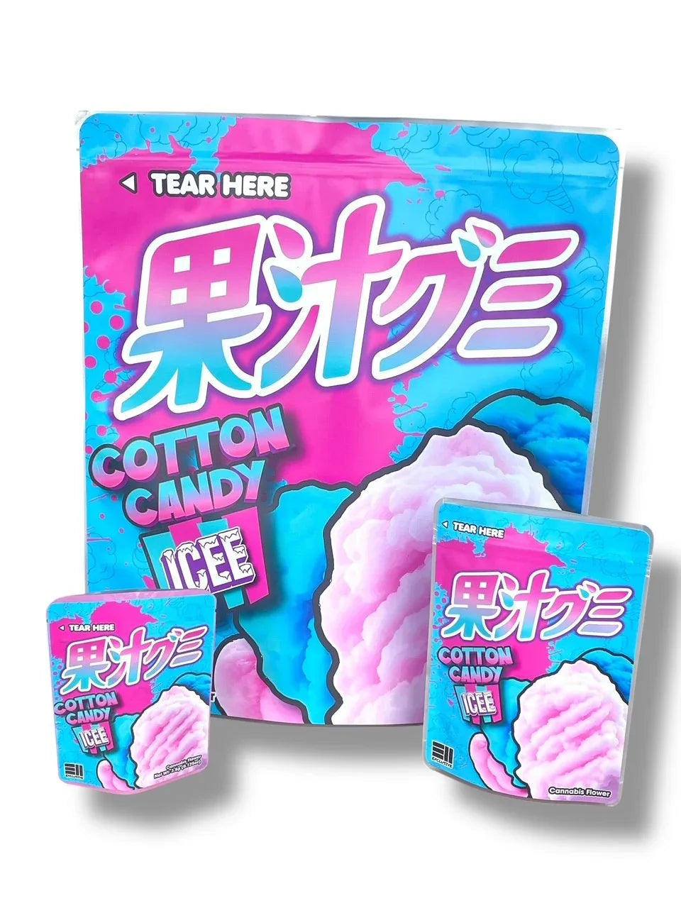 Cotton Candy Icee Combo Sticker Mylar Bags | Stand-Up 16oz, 1oz & 3.5g - Black Unicorn Hub