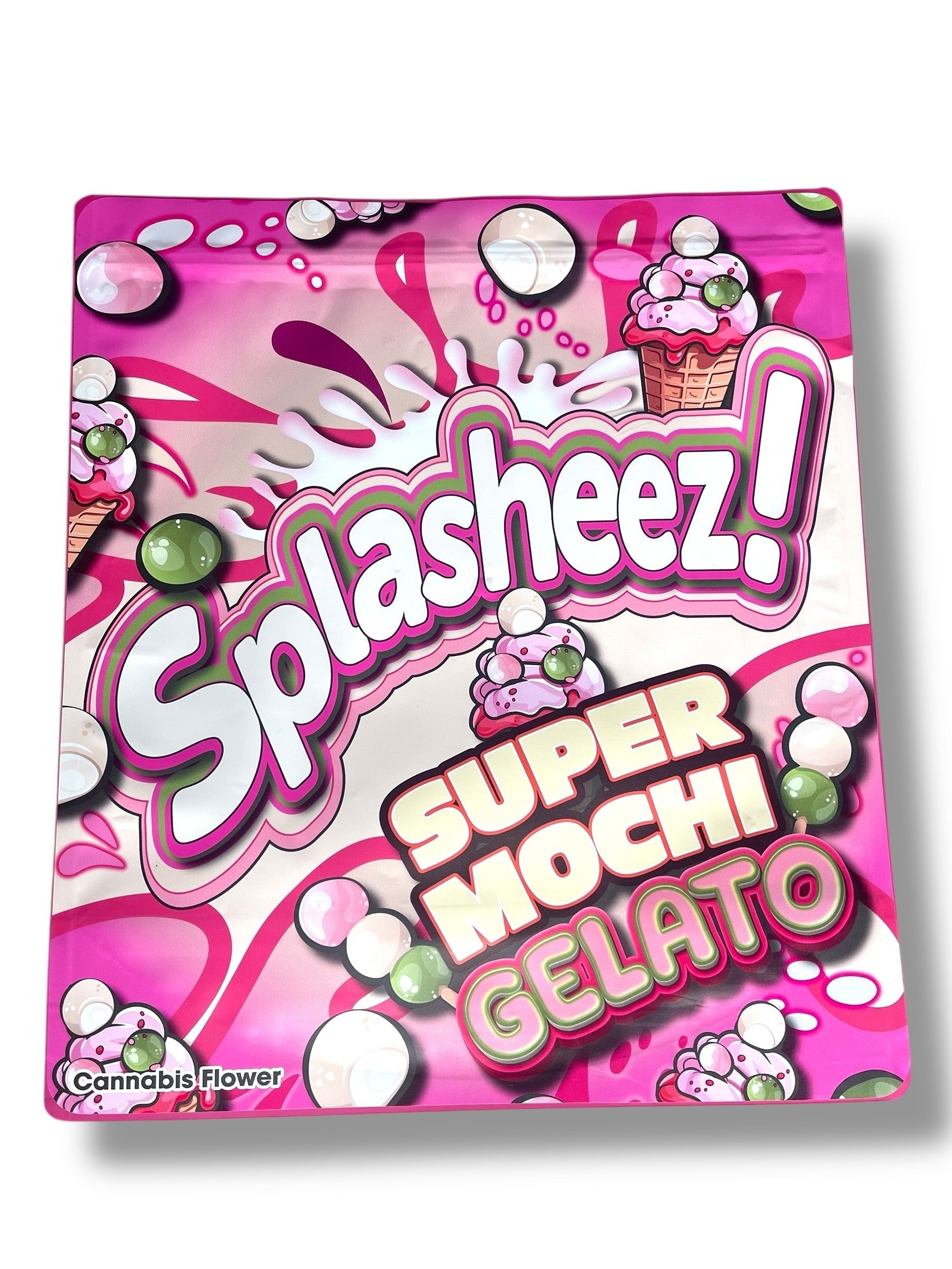 Splasheez Super Mochi Gelato Combo Sticker Mylar Bags | Stand-Up 16oz, 1oz & 3.5g