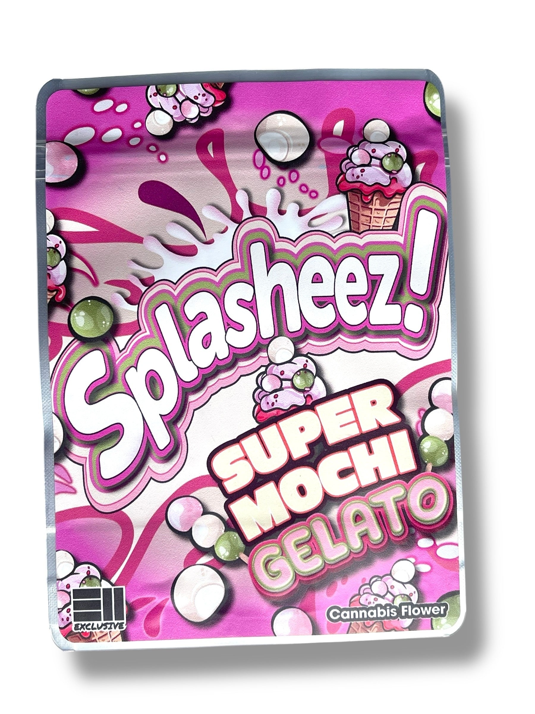 Splasheez Super Mochi Gelato Combo Sticker Mylar Bags | Stand-Up 16oz, 1oz & 3.5g