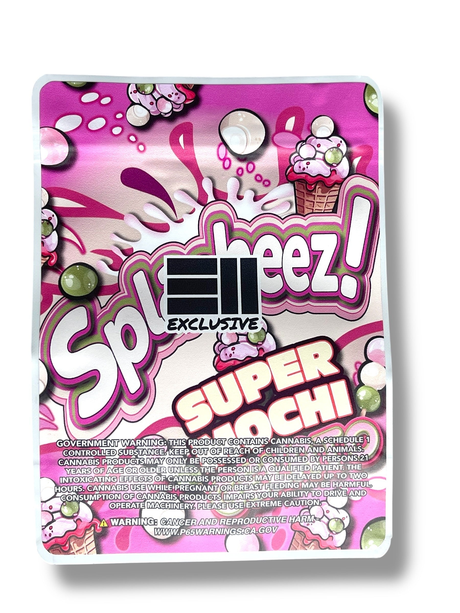Splasheez Super Mochi Gelato Combo Sticker Mylar Bags | Stand-Up 16oz, 1oz & 3.5g