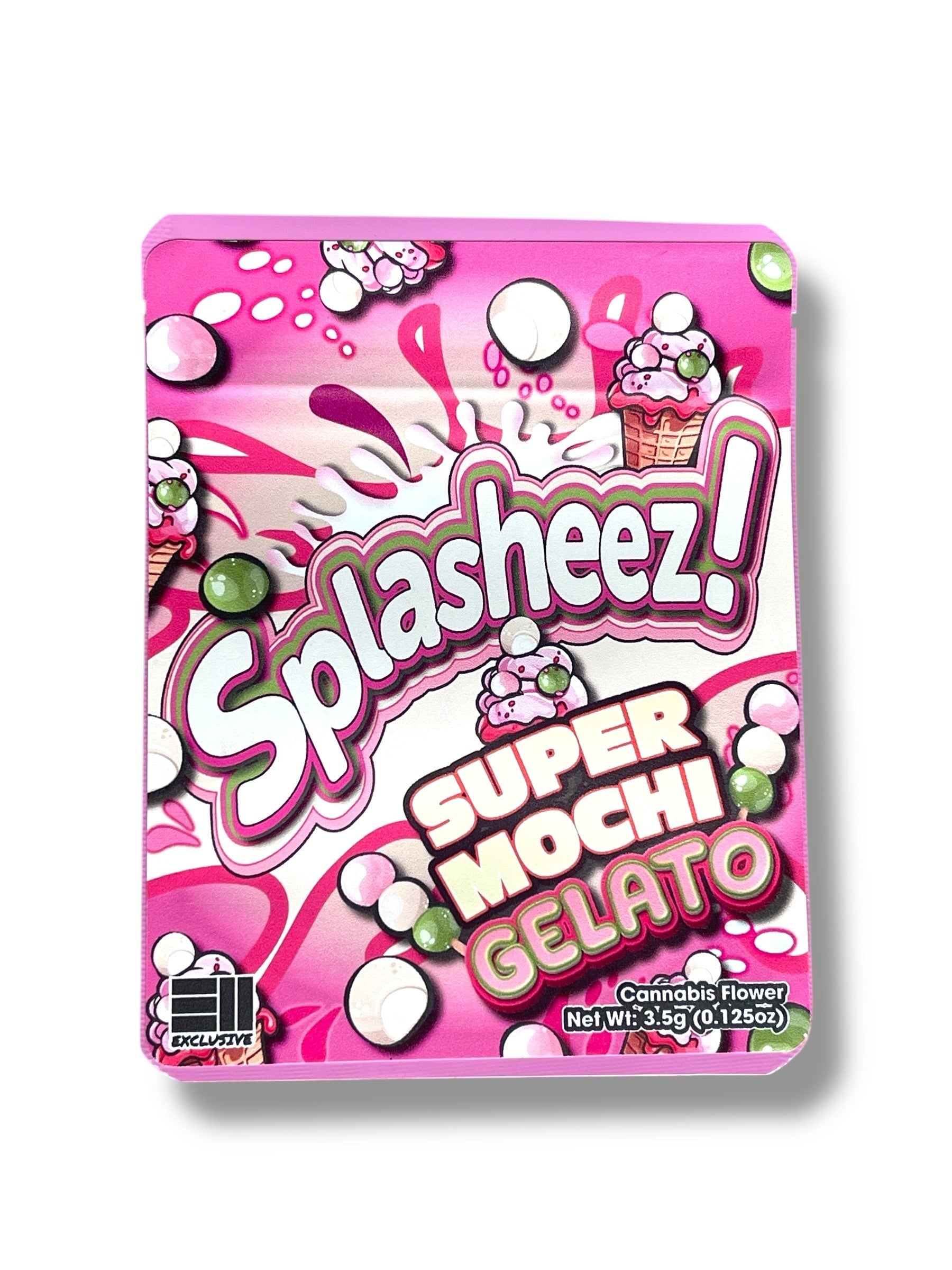 Splasheez Super Mochi Gelato Combo Sticker Mylar Bags | Stand-Up 16oz, 1oz & 3.5g