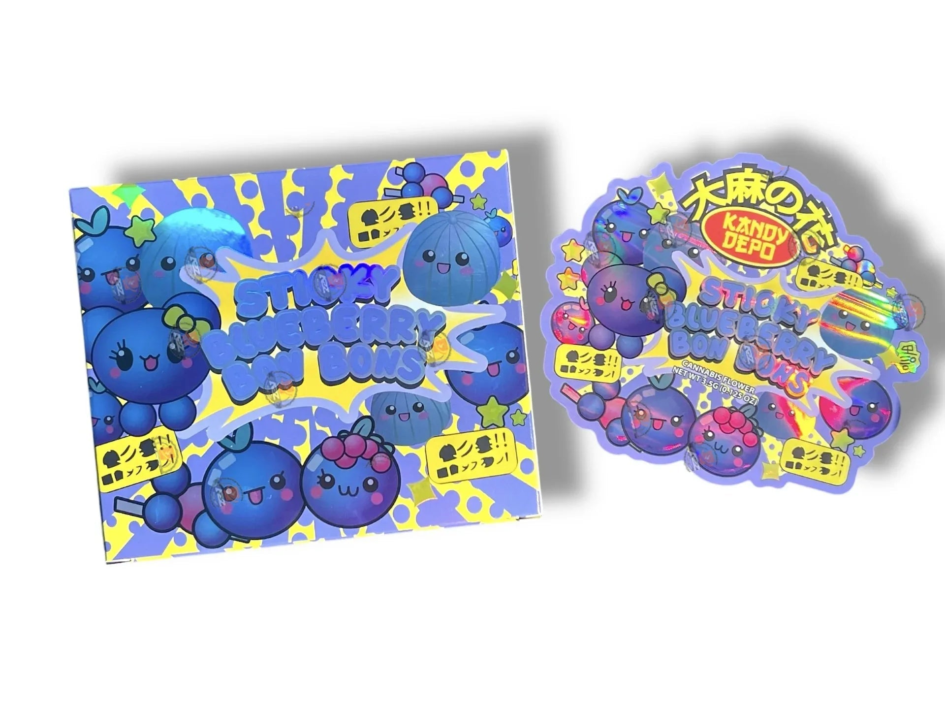 Kandy Depo Sticky Blueberry Bon Bons Mylar Bags with Boxes 3.5g Box Packaging Holographic - Black Unicorn Hub