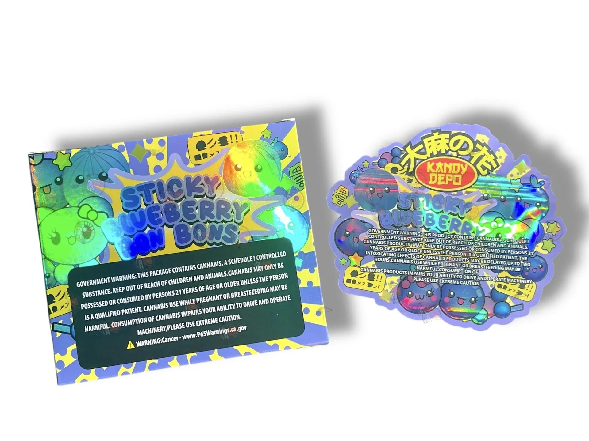 Kandy Depo Sticky Blueberry Bon Bons Mylar Bags with Boxes 3.5g Box Packaging Holographic - Black Unicorn Hub