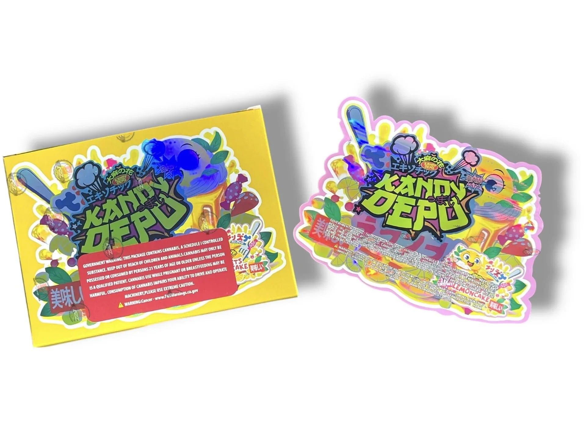 Kandy Depo Scarlets Lemon Cake Mylar Bags with Boxes 3.5g Box Packaging Holographic - Black Unicorn Hub