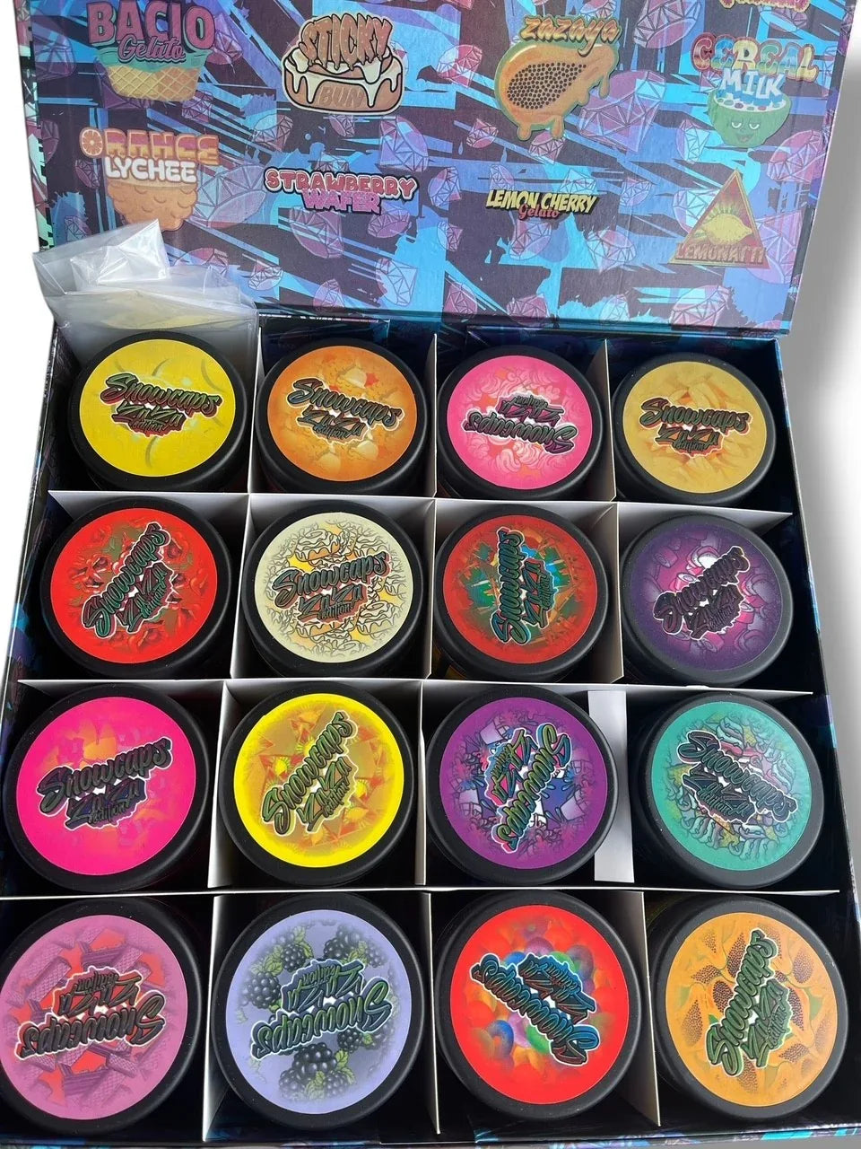 Persy Snowballs Zaza Edition 16-1oz Glass Jars - Varity Pack 16 Flavors in box 1-pound empty jars - Black Unicorn Hub