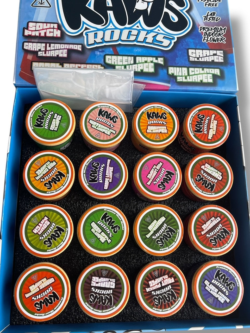 Kawz Exotic Slurpee Edition Moon Rocks 1oz Glass Jars - Varity Pack 16 Strains in box Empty Jars