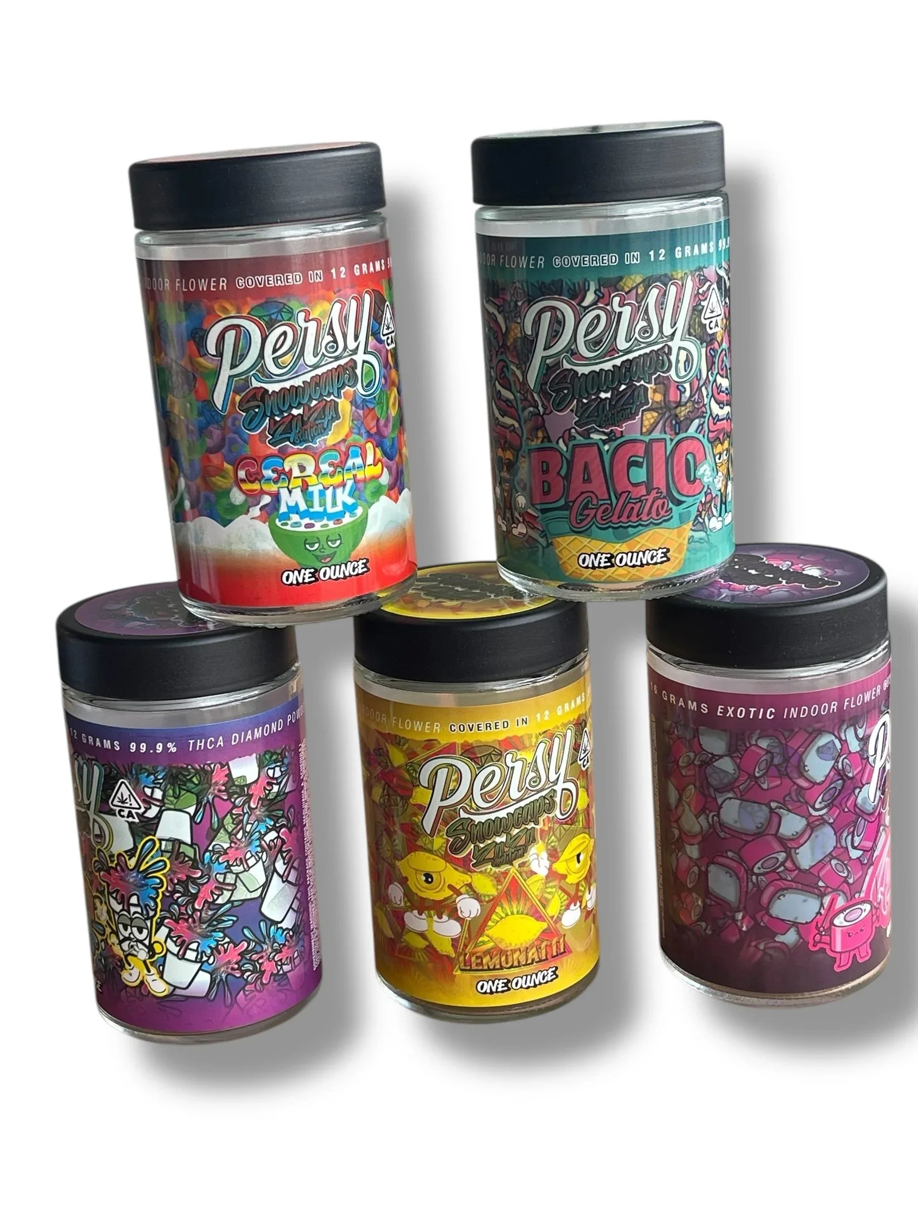 Persy Snowballs Zaza Edition 16-1oz Glass Jars - Varity Pack 16 Flavors in box 1-pound empty jars - Black Unicorn Hub