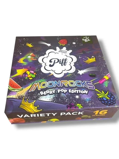 Piff Moonrocks Berry POP Edition 1oz Plastic Jars - Varity Pack 16 Strains in box Empty Jars - Black Unicorn Hub