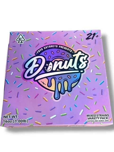 Donuts 1oz Glass Jars - Varity Pack 16 Strains in box Empty Jars