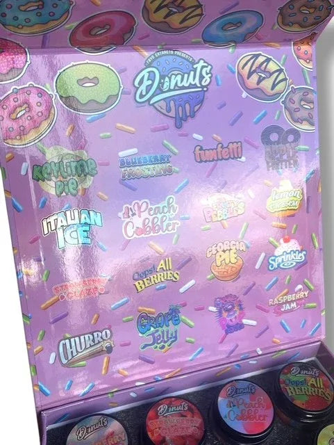 Donuts 1oz Glass Jars - Varity Pack 16 Strains in box Empty Jars - Black Unicorn Hub