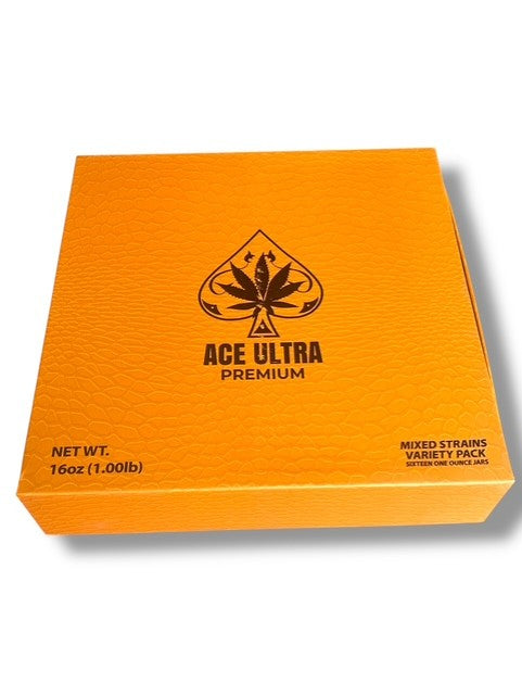 Ace Ultra Premium 1oz Glass Jars - Varity Pack 16 Strains in box Empty Jars