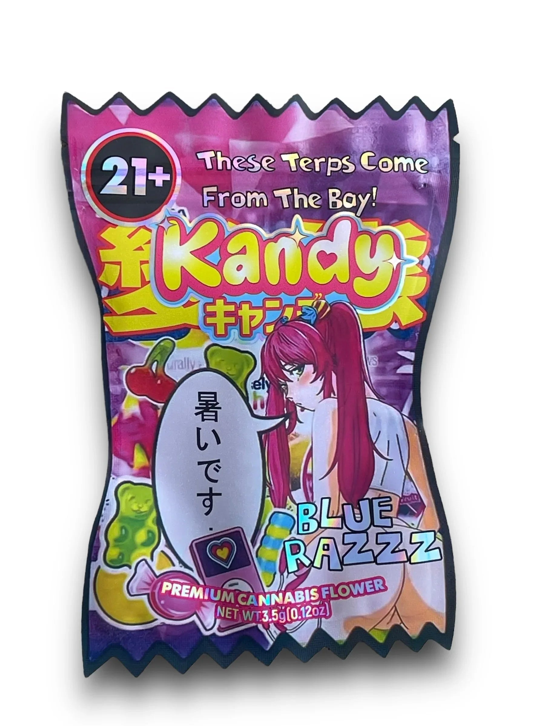 Kandy Blue Razzz 3.5G Mylar Bags Holographic cut out - Black Unicorn Hub