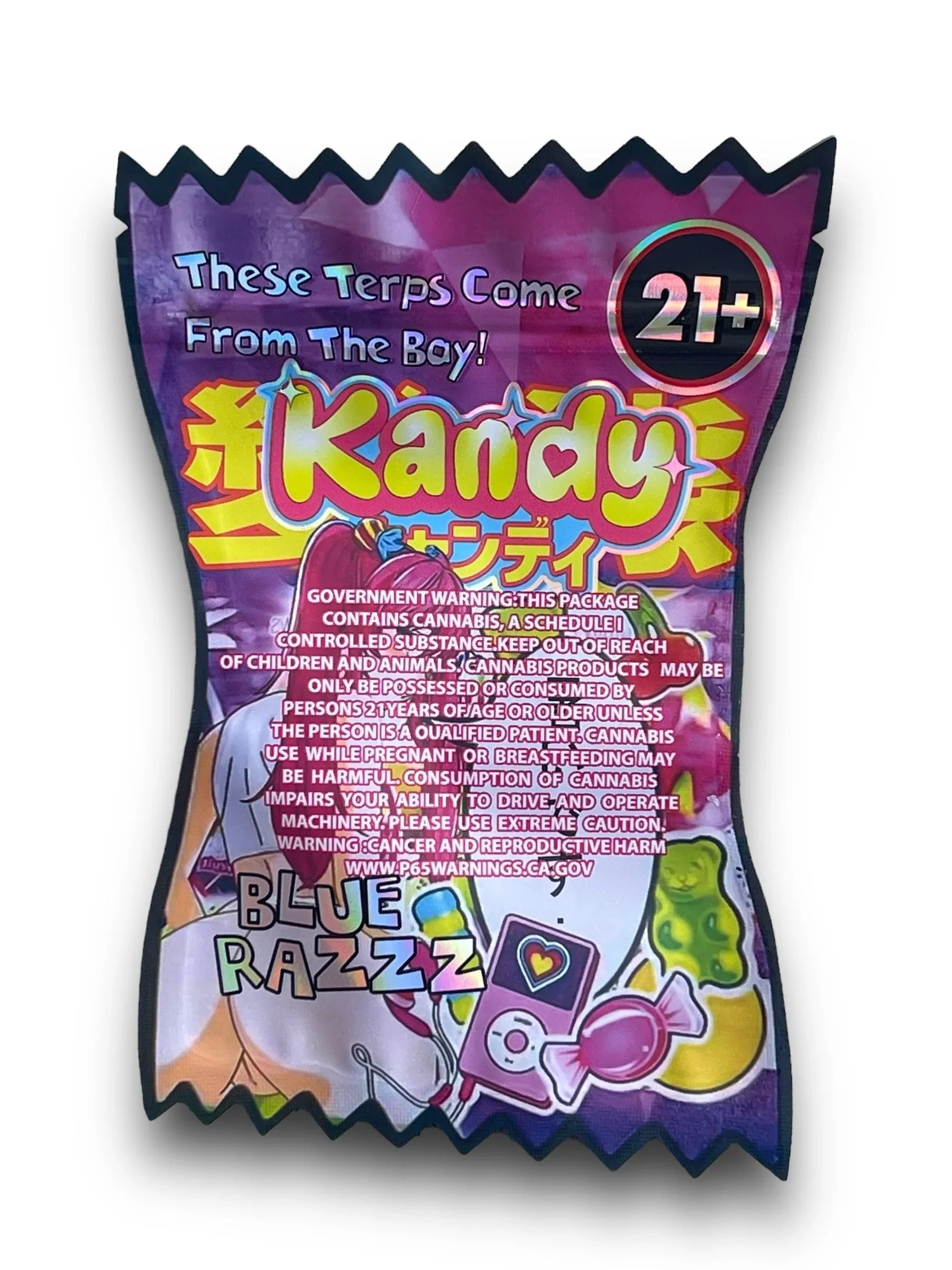 Kandy Blue Razzz 3.5G Mylar Bags Holographic cut out - Black Unicorn Hub