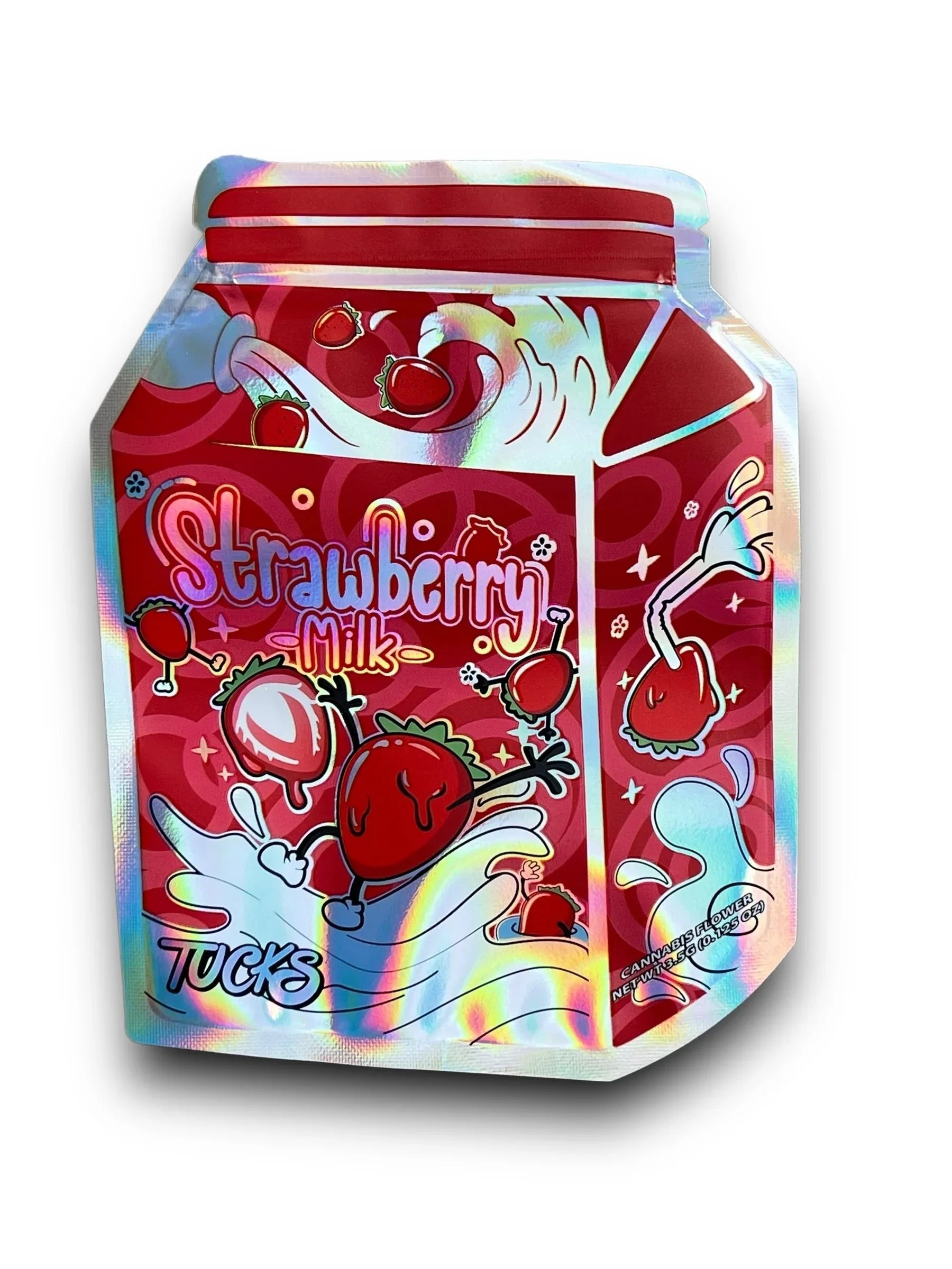 Strawberry Milk 3.5G Mylar Bags Holographic cut out - Black Unicorn Hub