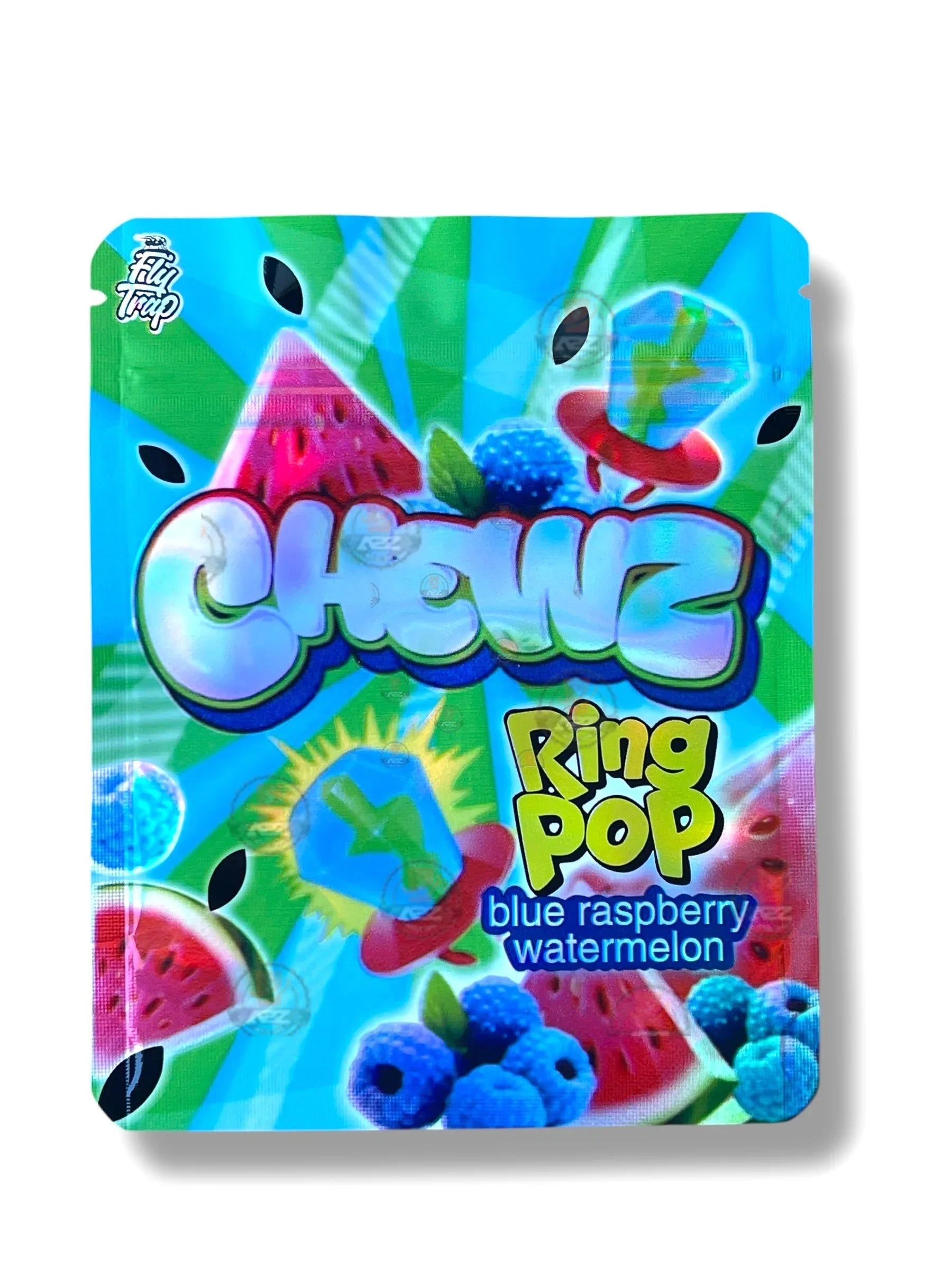 Fly Trap Chewz Blue Raspberry Watermelon Ring Pop Mylar Bag 3.5g - Black Unicorn Hub