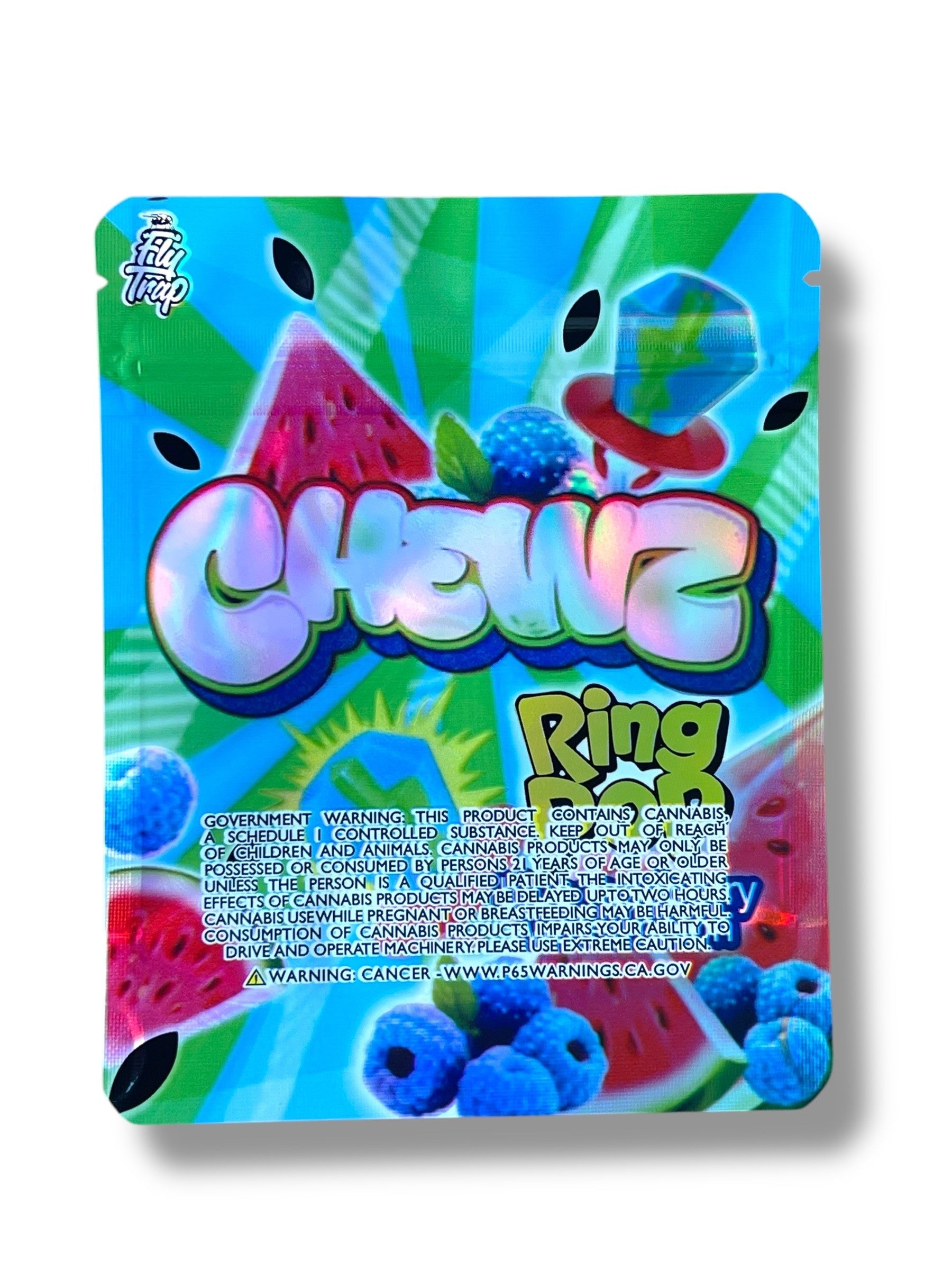 Fly Trap Chewz Blue Raspberry Watermelon Ring Pop Mylar Bag 3.5g