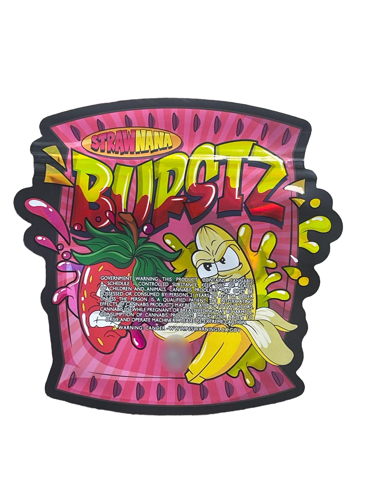 Strawnana Burstz 200 MG Mylar Edible Bag Holographic - Strawberry and Banana Burst- Packaging Only - Black Unicorn Hub