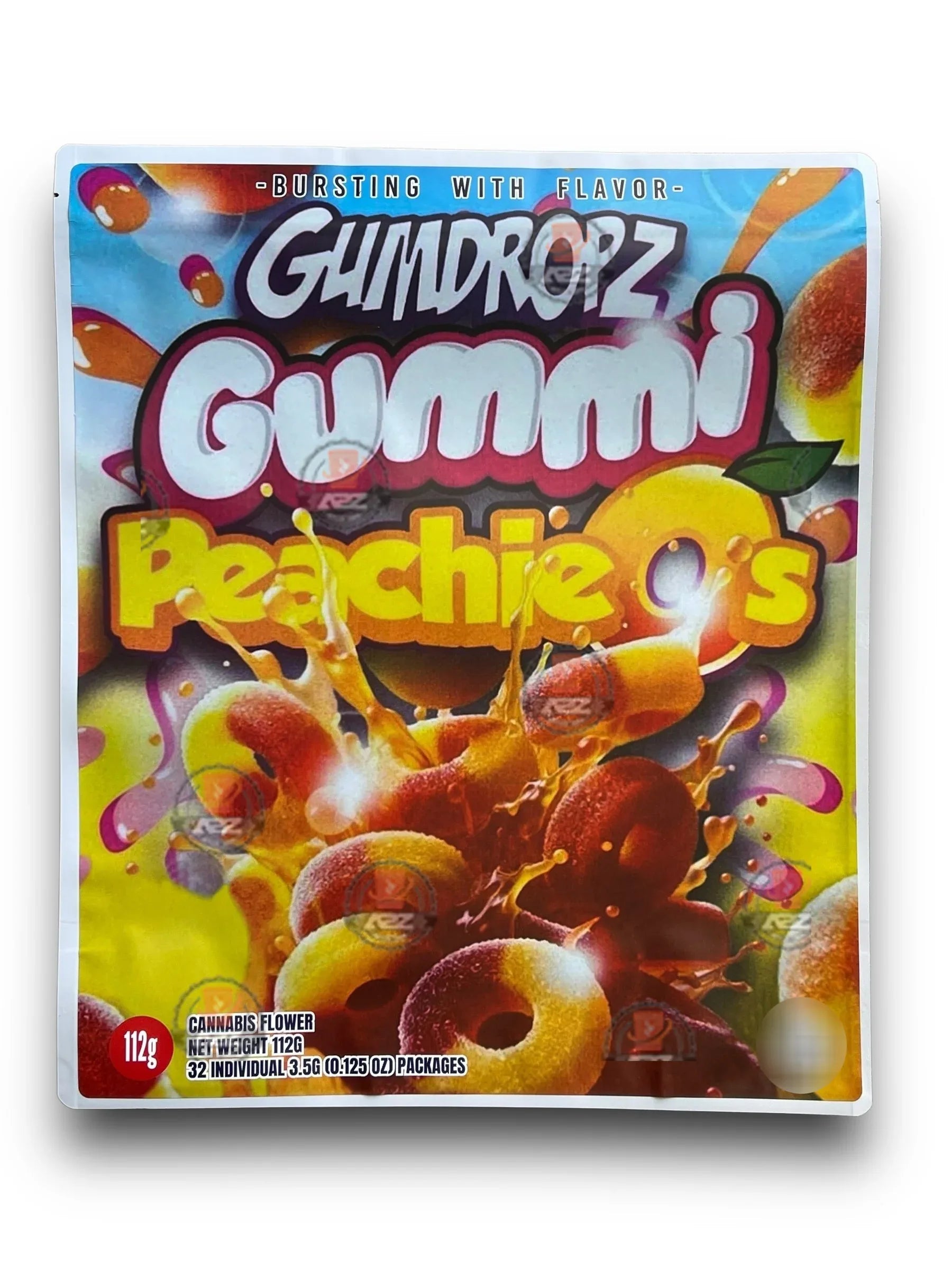 Gumdropz Gummi Peachieos 1 Pound Mylar Bag Net Weight 112G Packaging Only - Black Unicorn Hub