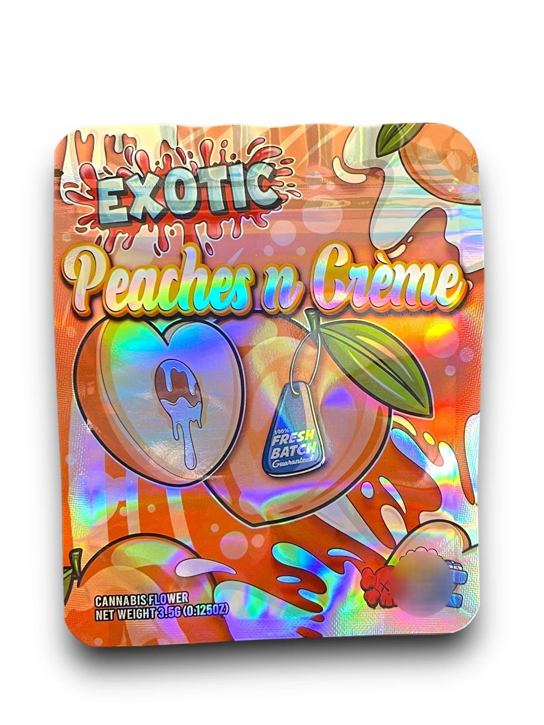 Exotic Peaches N creme 3.5G Mylar Bags Holographic - Black Unicorn Hub