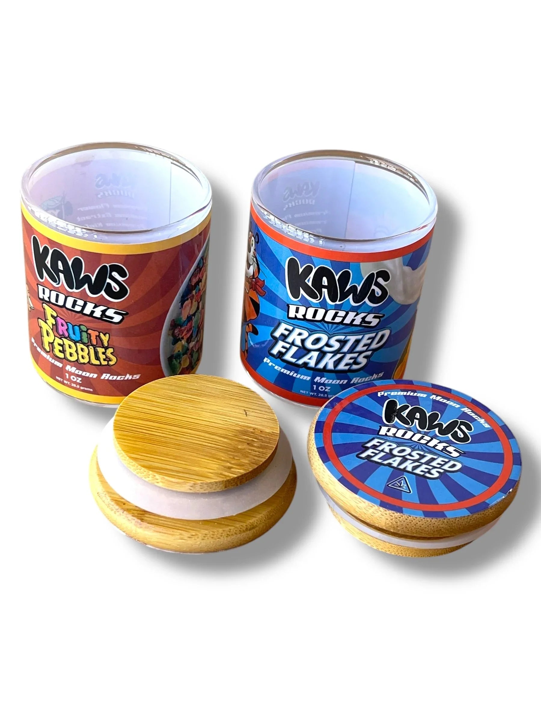 Kawz Moon Rocks Cereal Edition 1oz Glass Jars - Varity Pack 16 Strains in box Empty Jars - Black Unicorn Hub