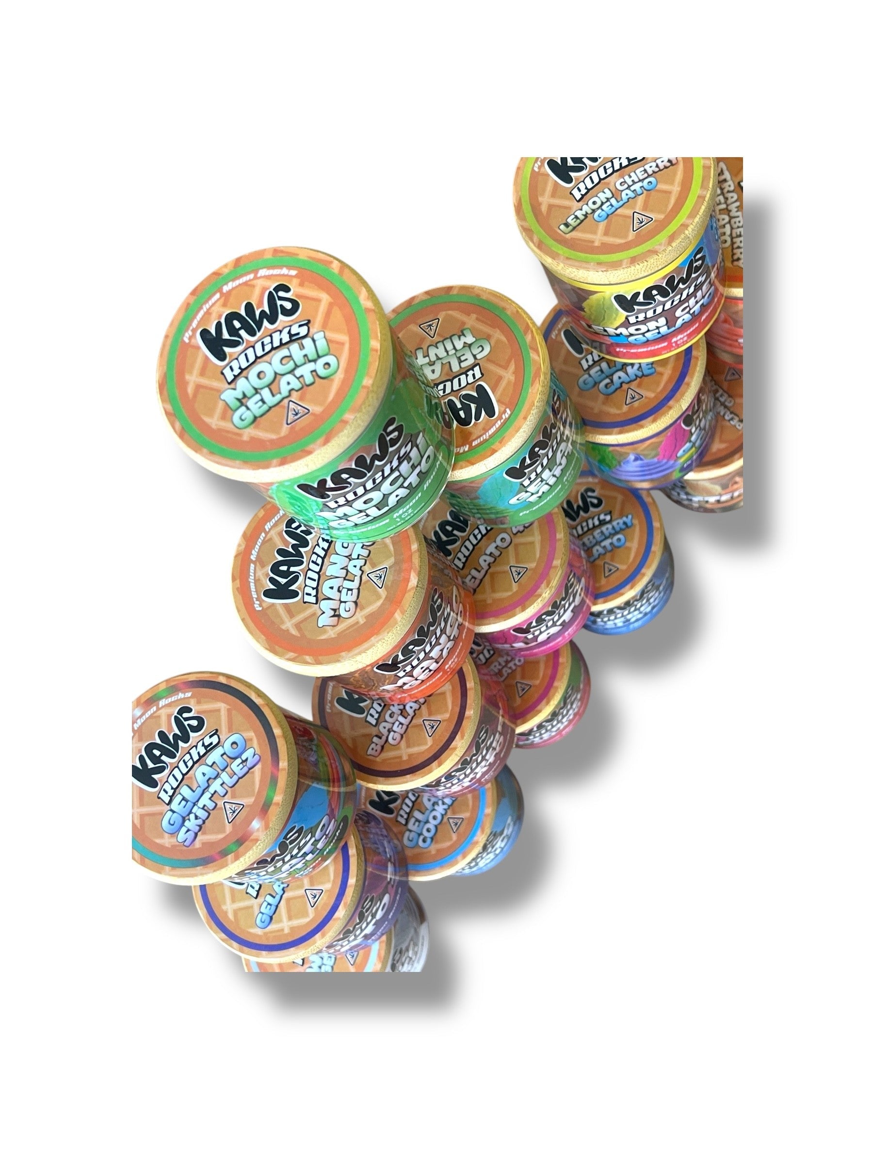 Kawz Moon Rocks Gelato Edition 1oz Glass Jars - Varity Pack 16 Strains in box Empty Jars