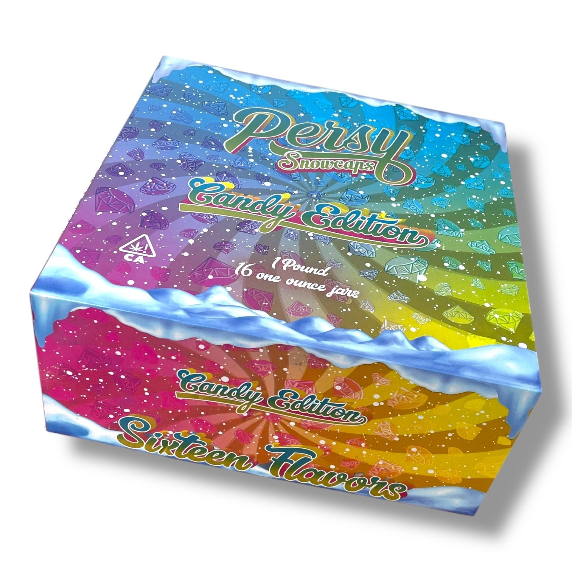 Persy Snowcaps Candy Edition 16-1oz Glass Jars - Varity Pack 16 Flavors in box 1 pound -Empty Jars
