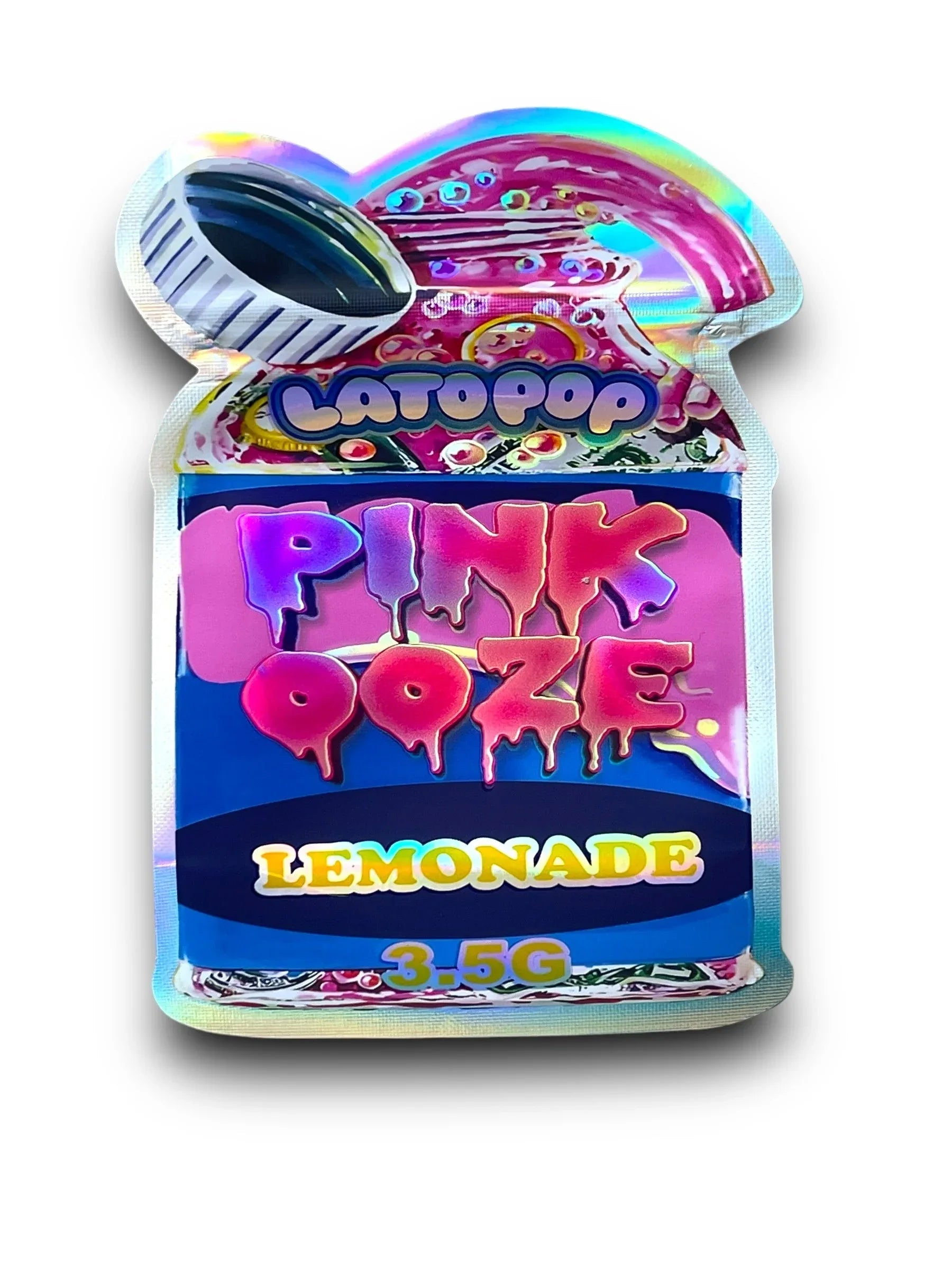 Pink Ooze Lemonade Lato POP 3.5G Mylar Bags Holographic - Black Unicorn Hub