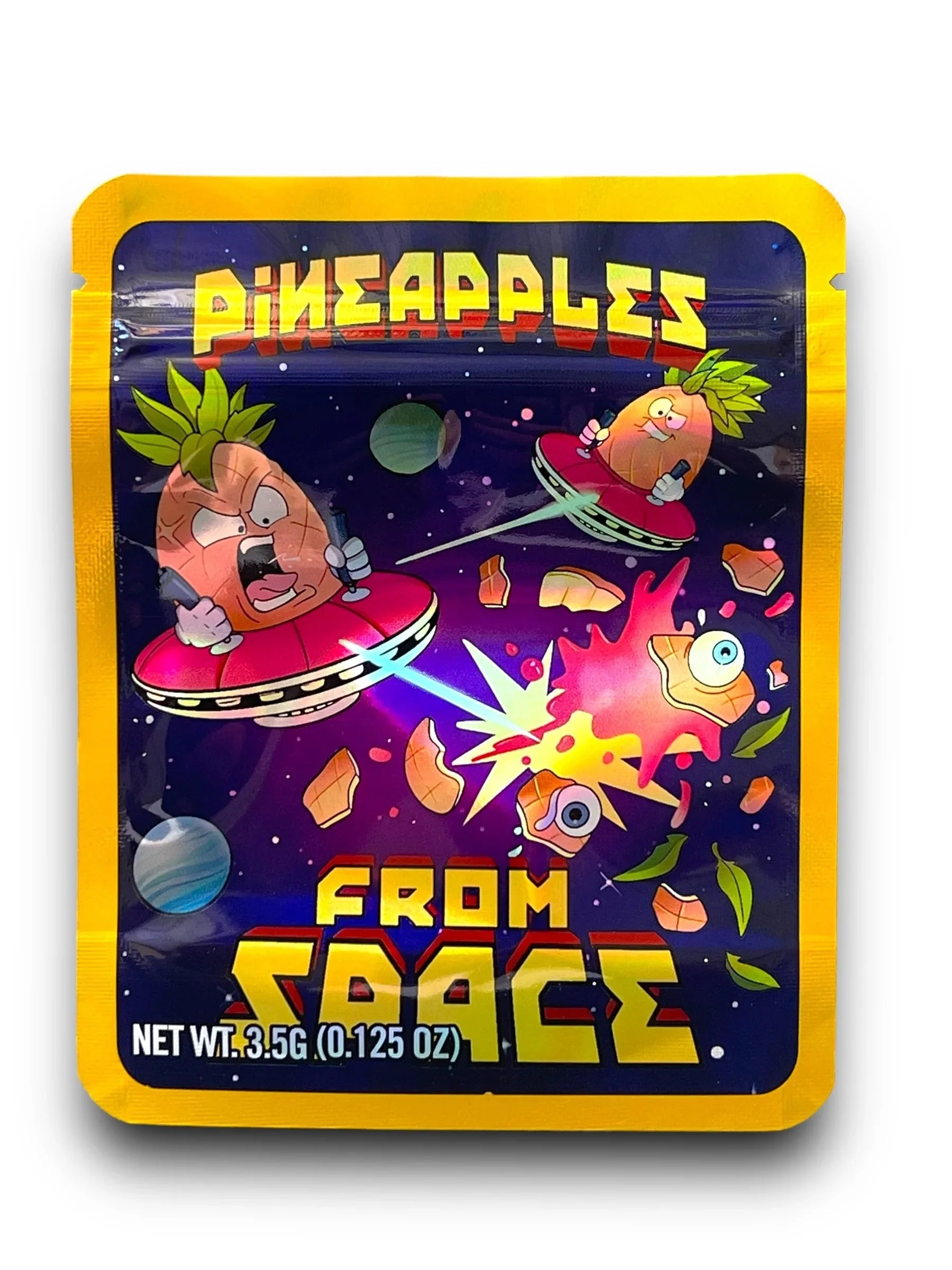 Pineapples From Space 3.5G Mylar Bags Holographic Mylar Packaging - Black Unicorn Hub