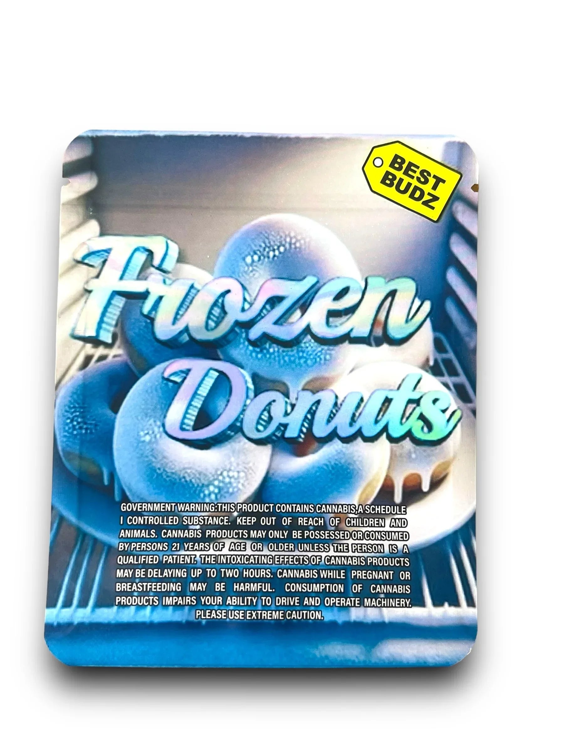 Best Budz Frozen Donuts 3.5G Mylar Bags Holographic Mylar Packaging - Black Unicorn Hub