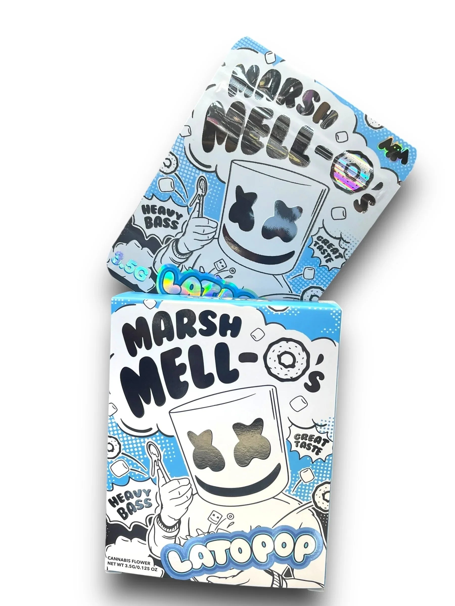 Lato Pop Marshmallow Mylar Bags with Boxes 3.5g Box Packaging Holographic - Black Unicorn Hub