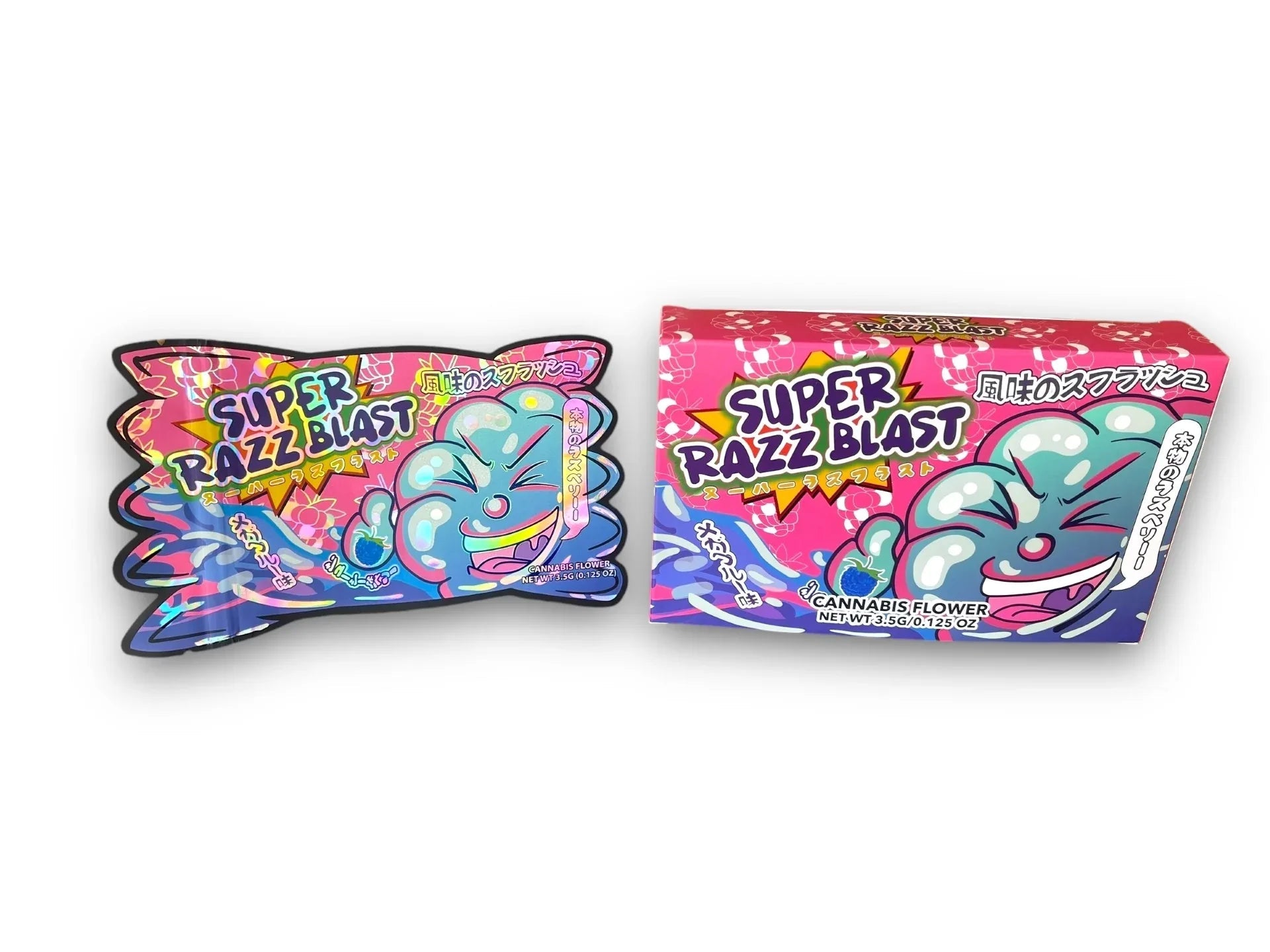 Super Razz Blast Mylar Bags with Boxes 3.5g Box Packaging Holographic - Black Unicorn Hub