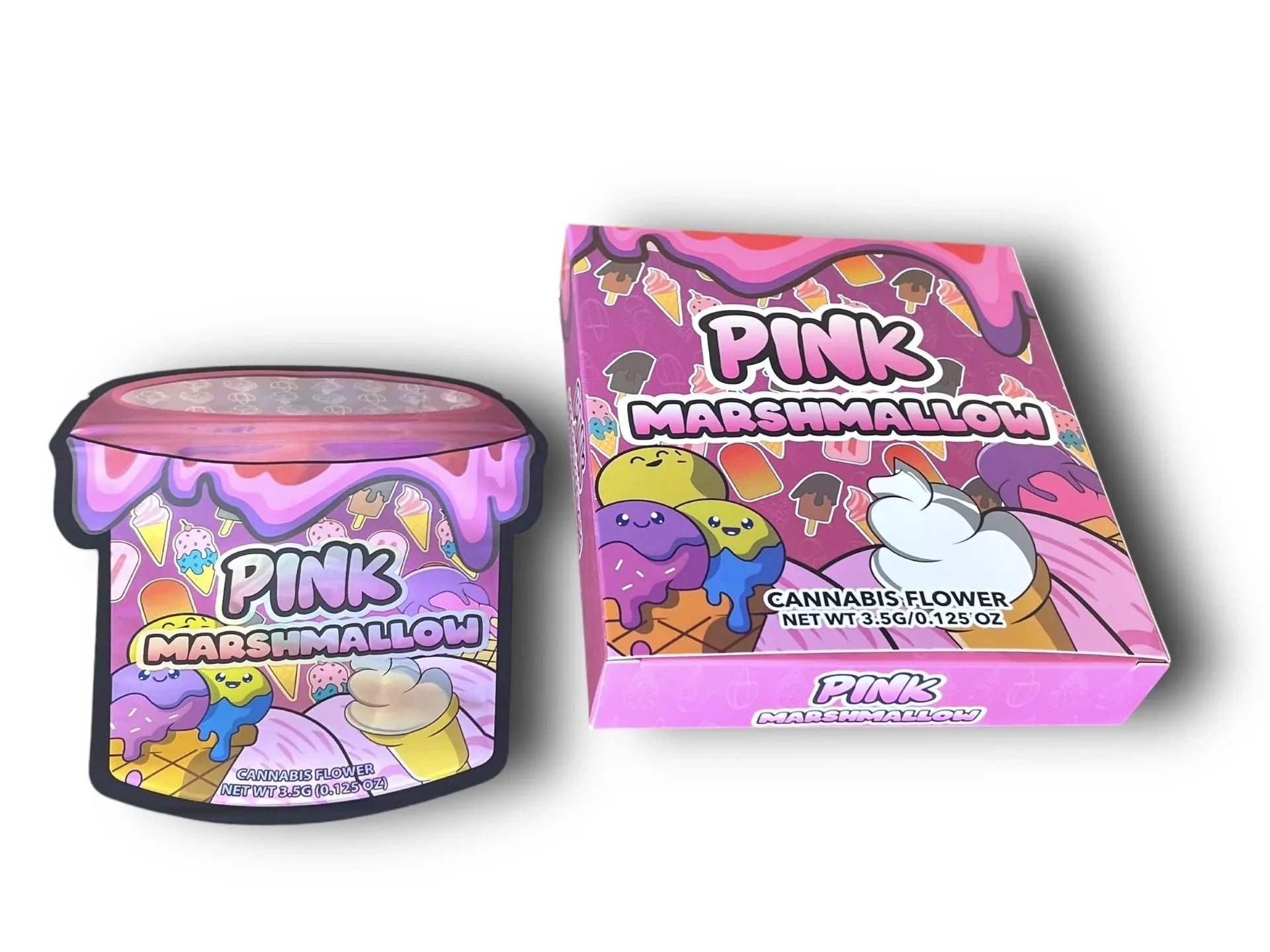 Pink Marshmallow Mylar Bags with Boxes 3.5g Box Packaging Holographic - Black Unicorn Hub