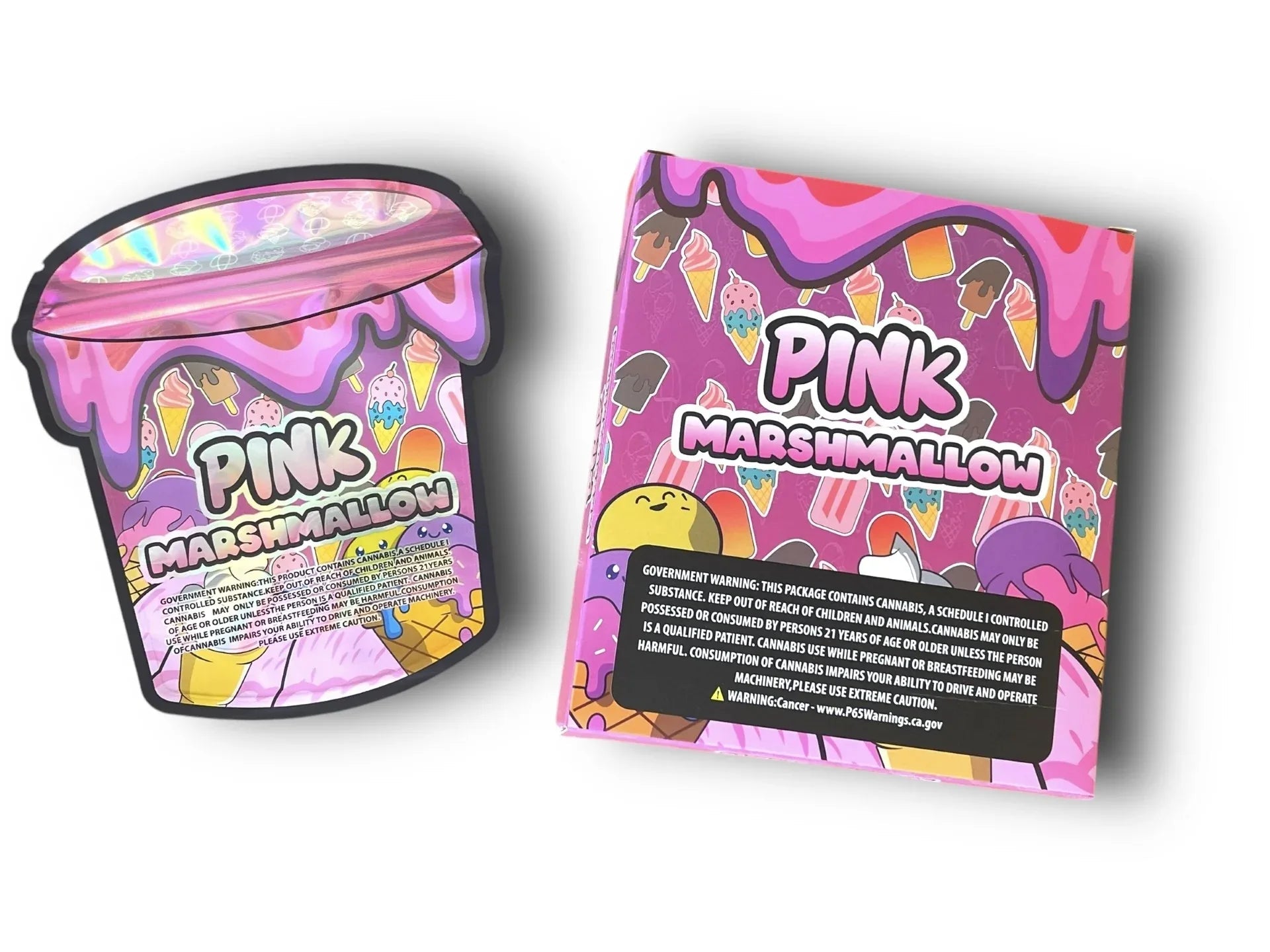 Pink Marshmallow Mylar Bags with Boxes 3.5g Box Packaging Holographic - Black Unicorn Hub