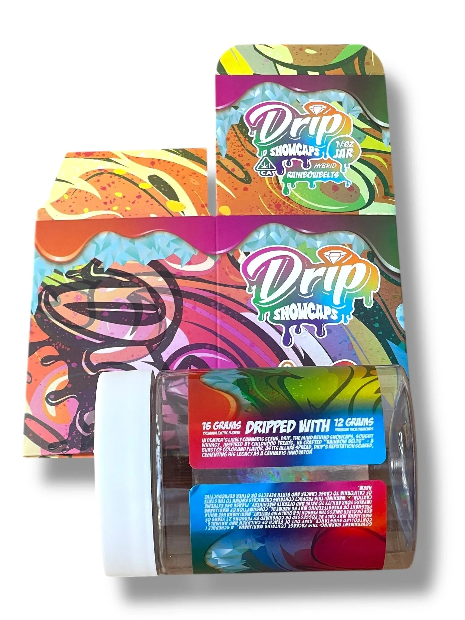 Drip Snowcaps 16-1oz Plastic Jars - Varity Pack 16 Flavors in box 1 pound with outer box Empty Jars - Black Unicorn Hub