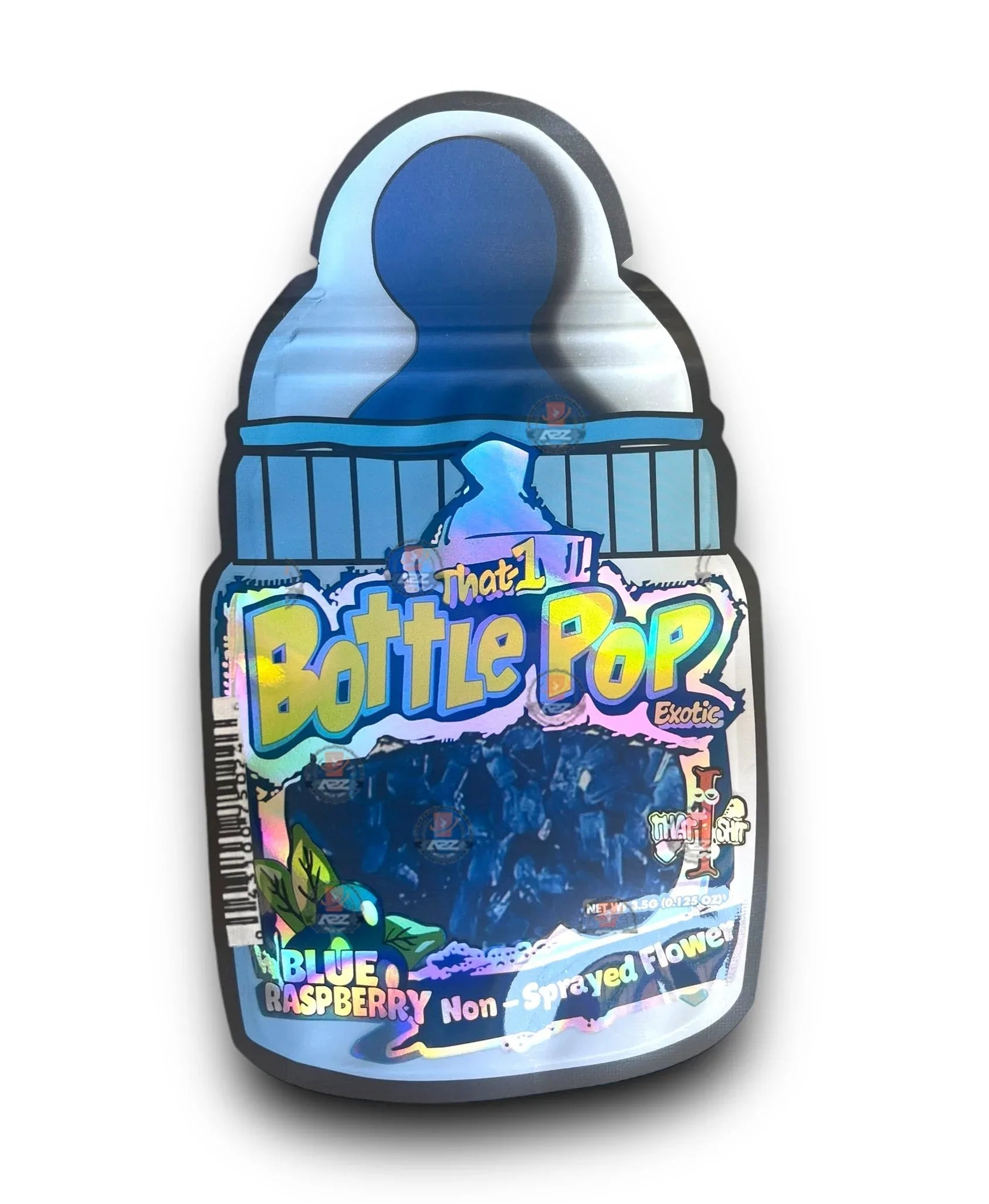 Bottle Pop Exotic Blue Raspberry Mylar Bags 3.5g Holographic - Black Unicorn Hub