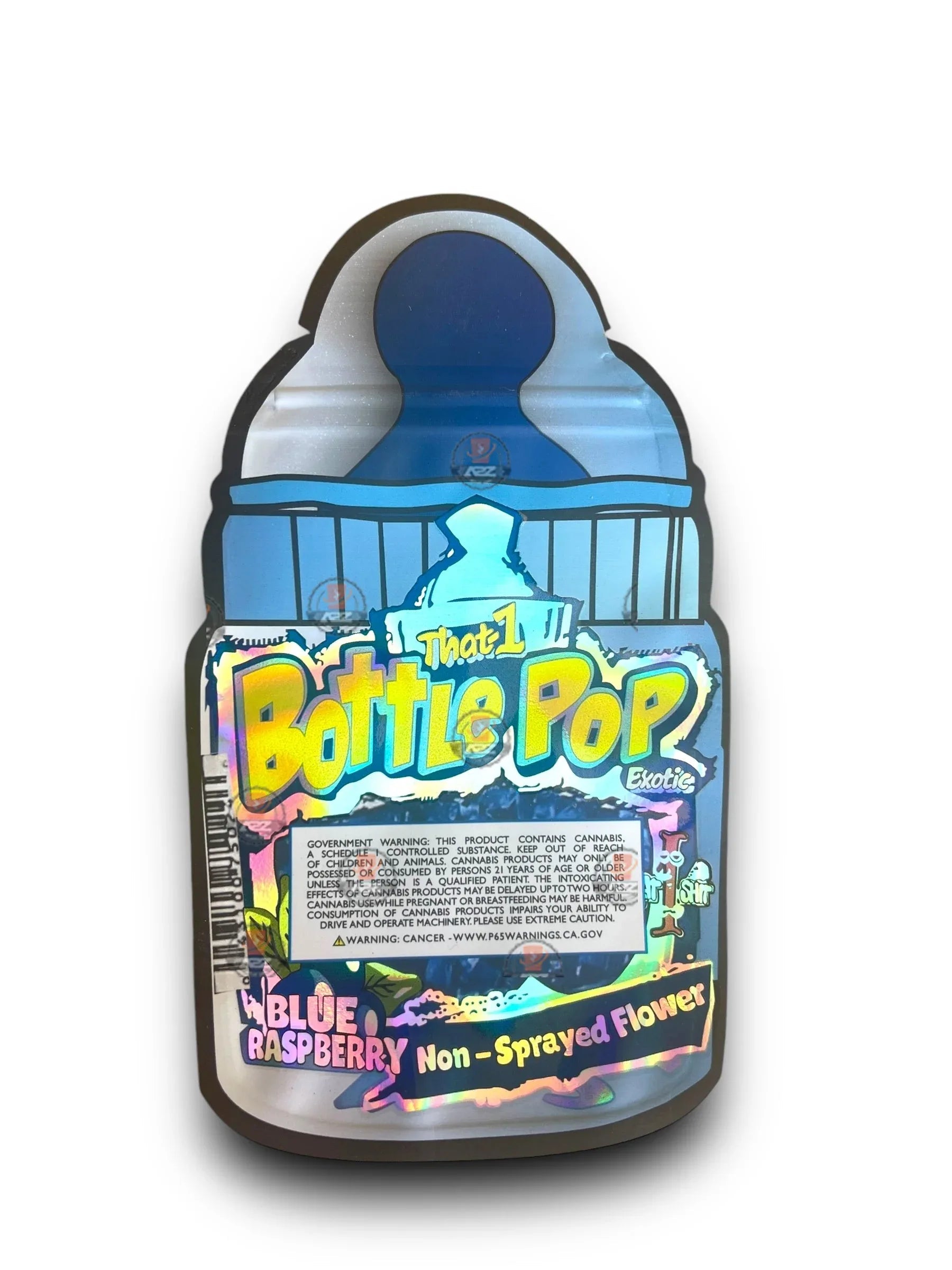 Bottle Pop Exotic Blue Raspberry Mylar Bags 3.5g Holographic - Black Unicorn Hub
