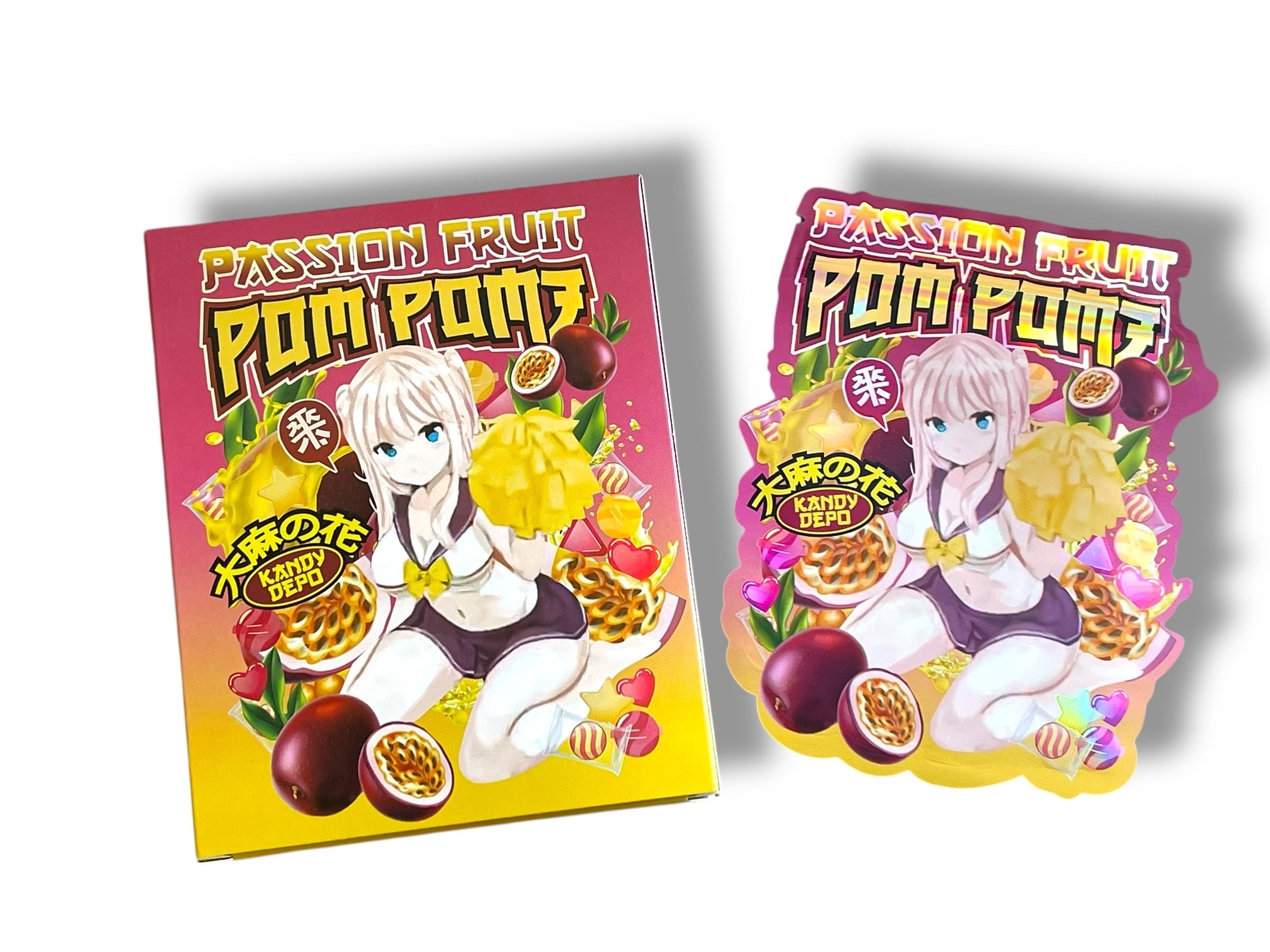 Kandy Depo Passion Fruit Pom Pomz Mylar Bags with Boxes 3.5g Box Packaging