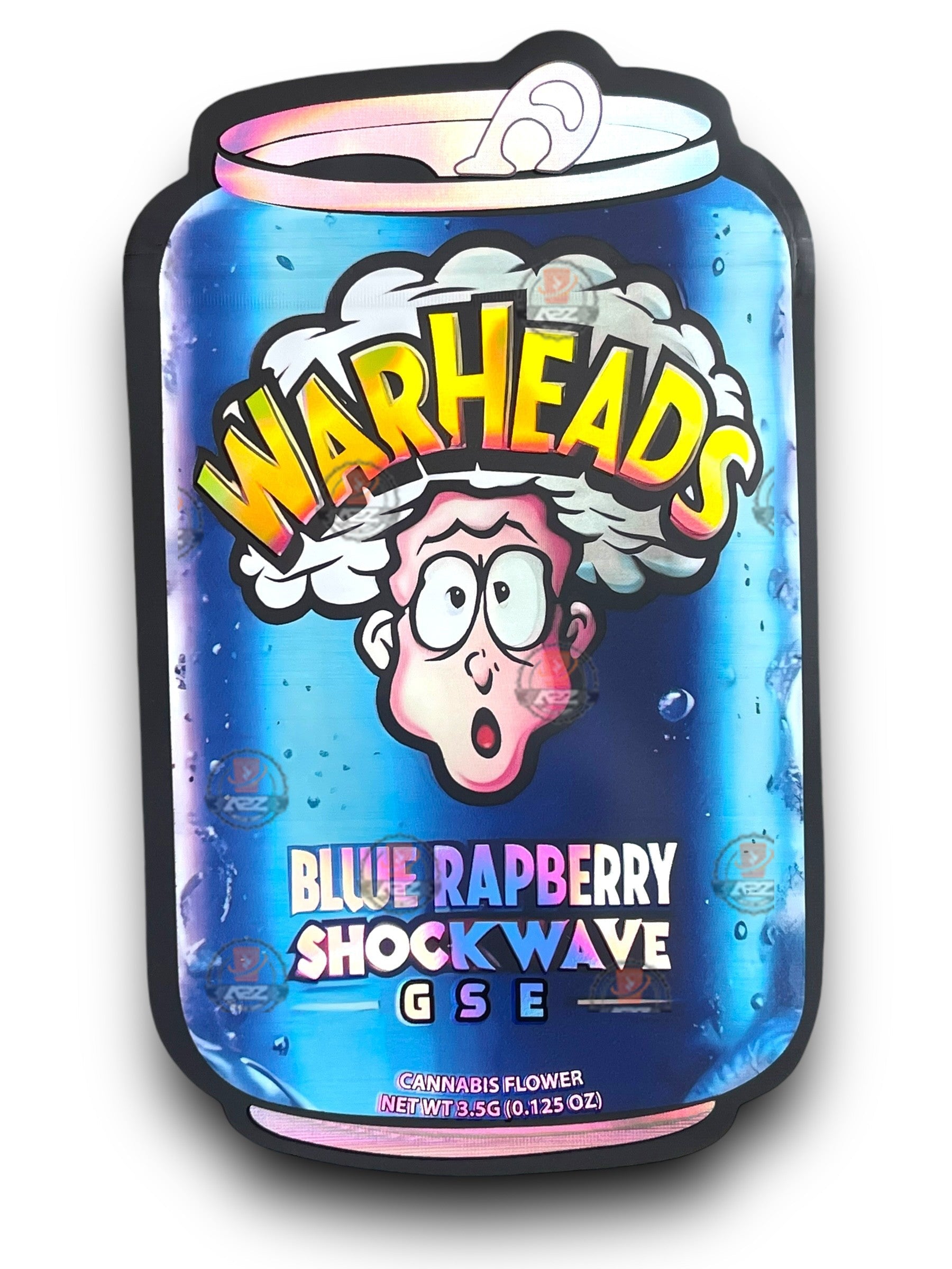Warheads Blue Raspberry Shock Wave GSE Mylar Bags 3.5g Holographic