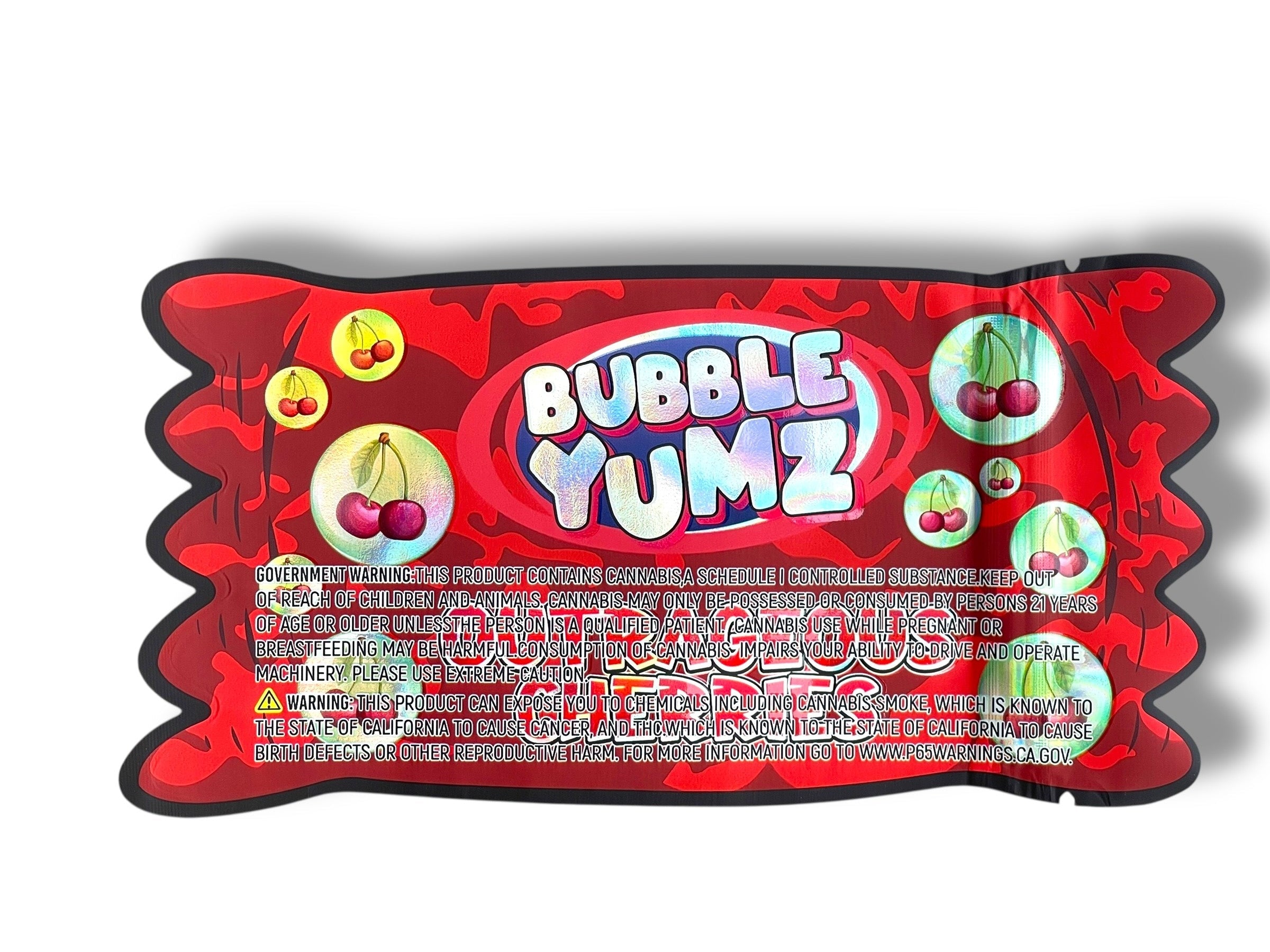 Bubble Yumz Outrageous Cherries Mylar Bag 3.5g shape bag