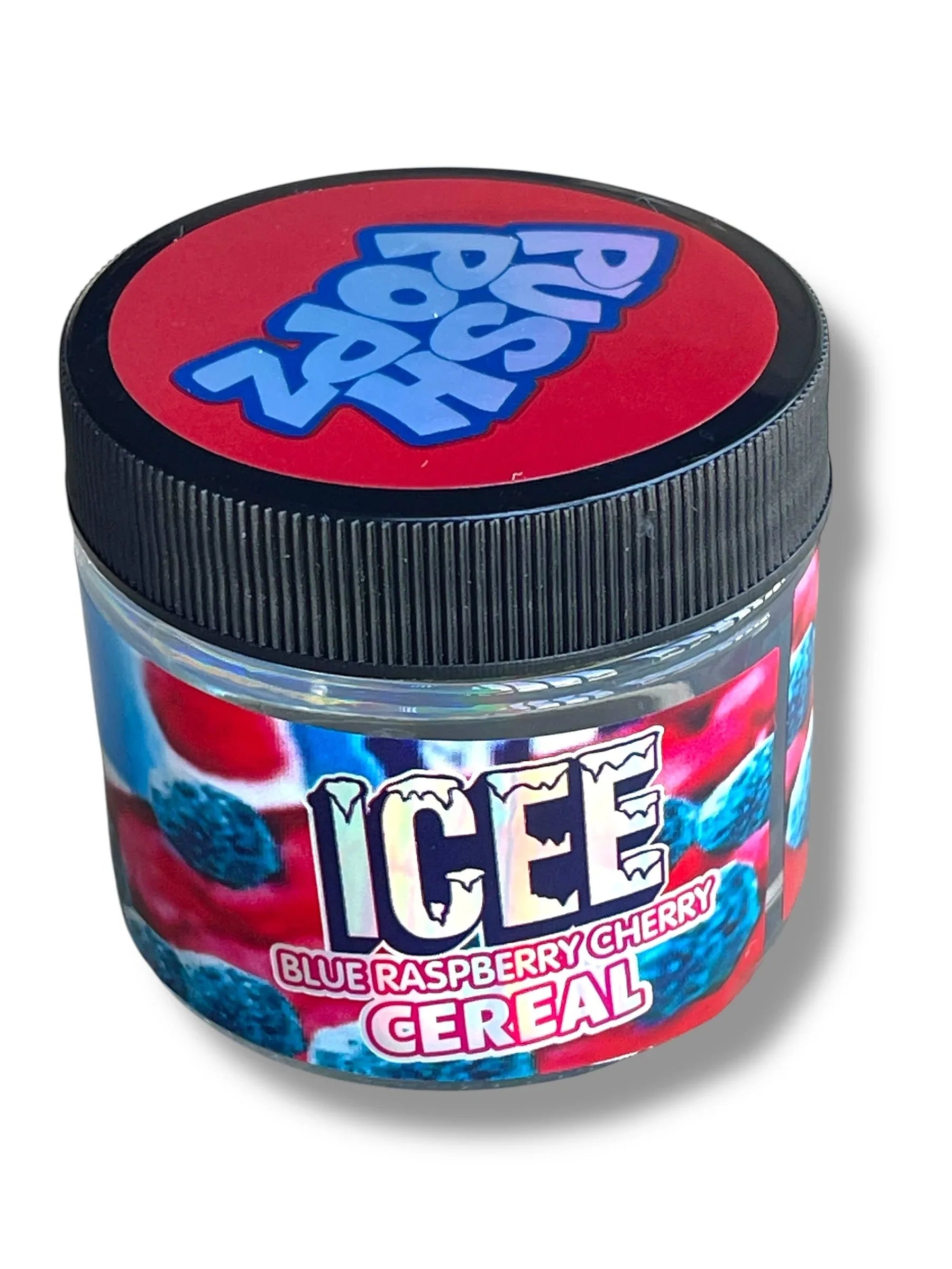 Push Pop ICEE Blue Raspberry Cherry Cereal 3.5g Glass Jars with Holographic Stickers - Black Unicorn Hub