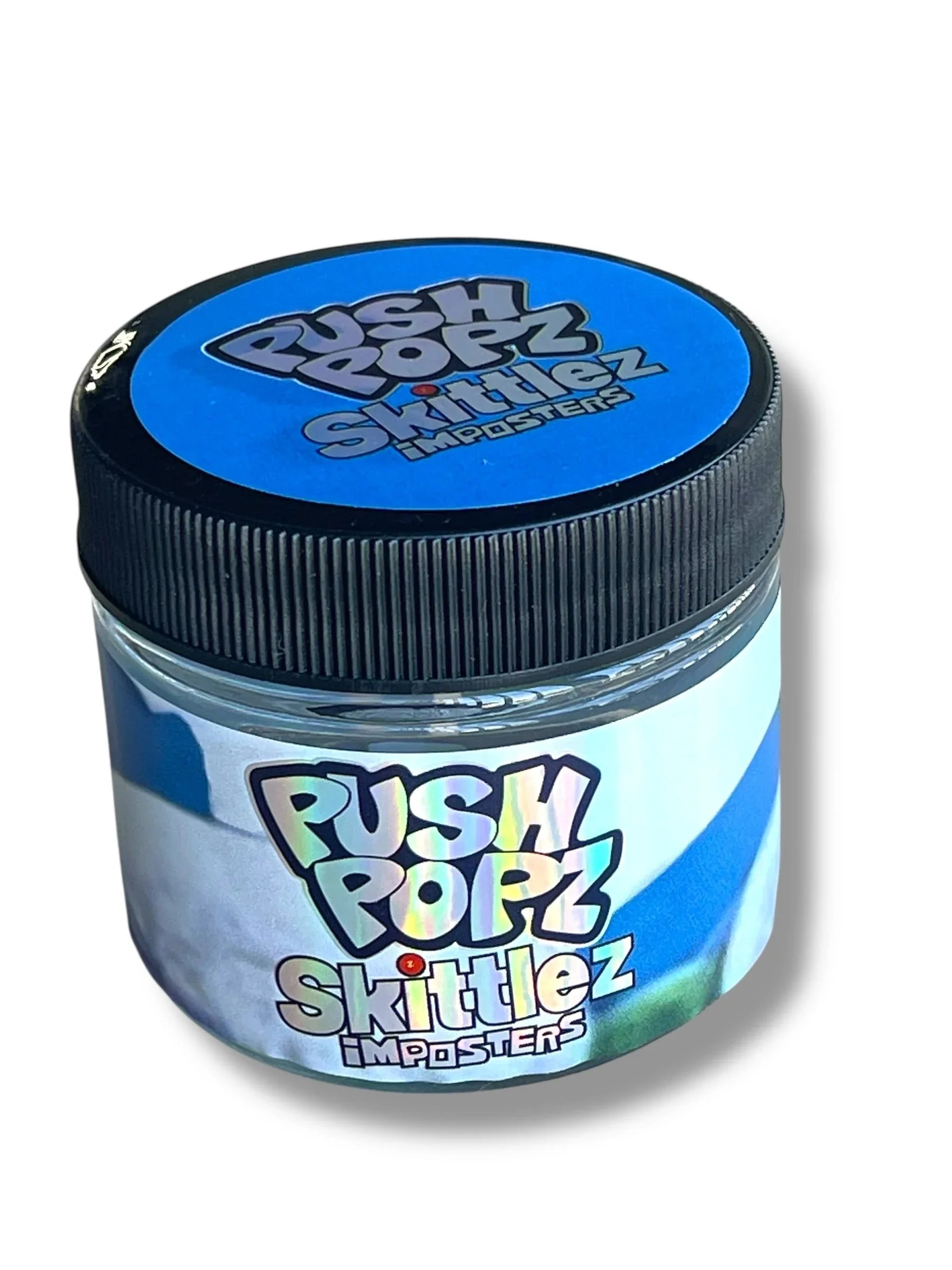 Push Pop Skittlez Imposter 3.5g Glass Jars with Holographic Stickers - Black Unicorn Hub