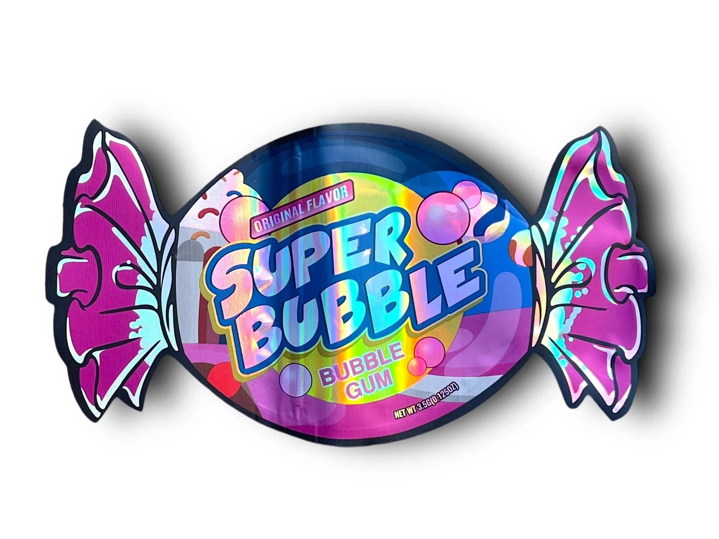 Super Bubble Gum Mylar Bags 3.5g Holographic - Black Unicorn Hub